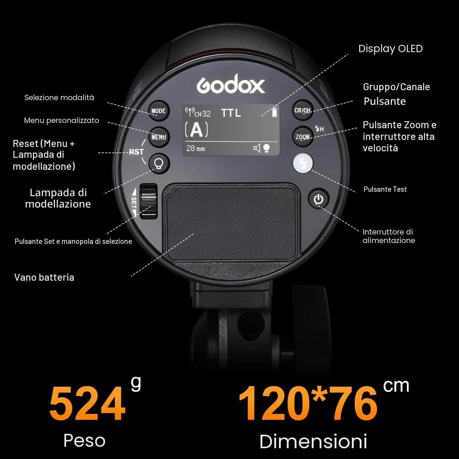 GODOX AD100Pro Nero 100Ws Testa Rotonda TTL HSS Kit Flash Portatile Compatto