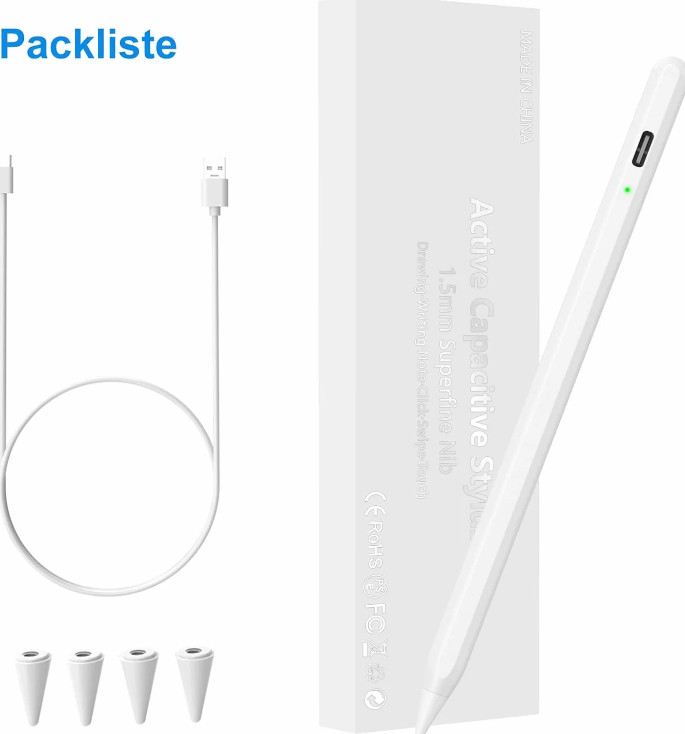 Penna Touch per iPad, Stylus Pencil Compatibile iPad 10/9/8/7/6 2018-2022, Mini 6/5, Air 4/3, Pro 11''/12.9'', 4 Punte di Sostituzione