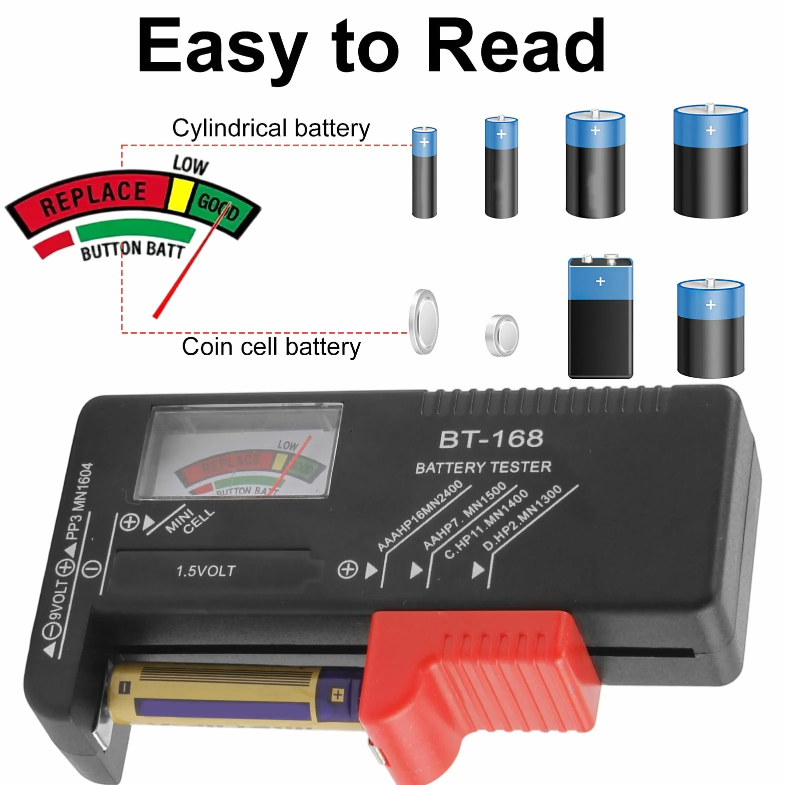 Tester Batteria Universale Misuratore Preciso Per AA AAA C D 9V Pile Bottone 1,5V Controllo Carica