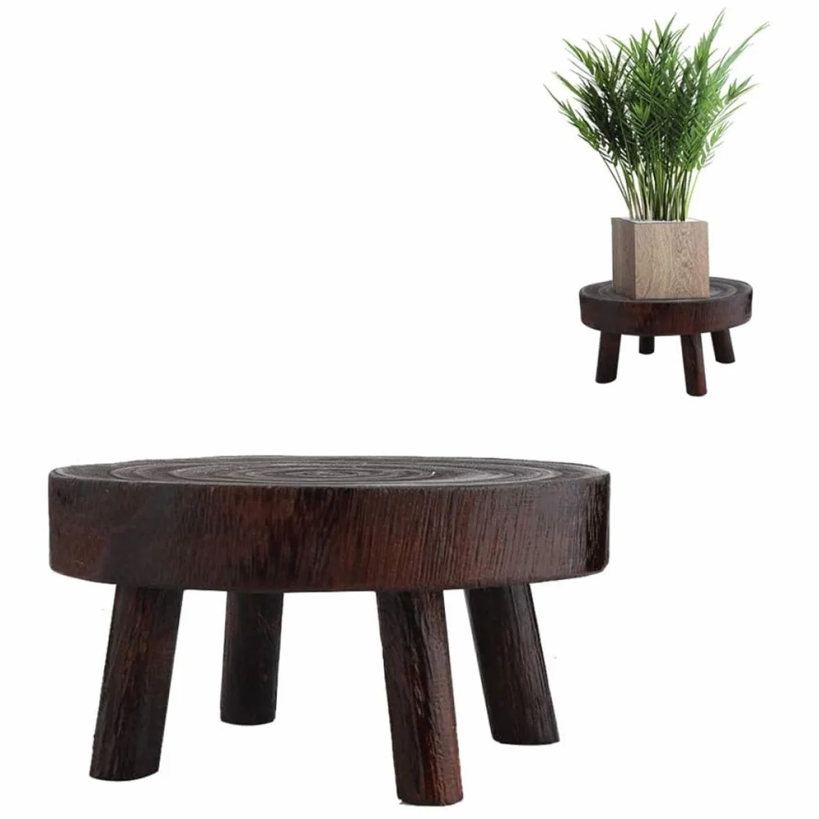 Stand da pianta in legno, 14 cm rotondo stabilimenti di piante in legno interno, riser per piante da giardino, piccolo sgabello da giardinaggio per giardino da patio esterno interno (altezza 6 cm)
