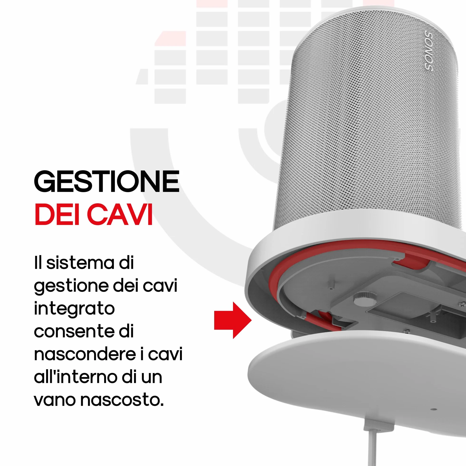 Supporto a Mensola da Parete ERA 100 Bianco per Sonos ERA100 & ERA 100 SL, Singolo, Gestione Cavi