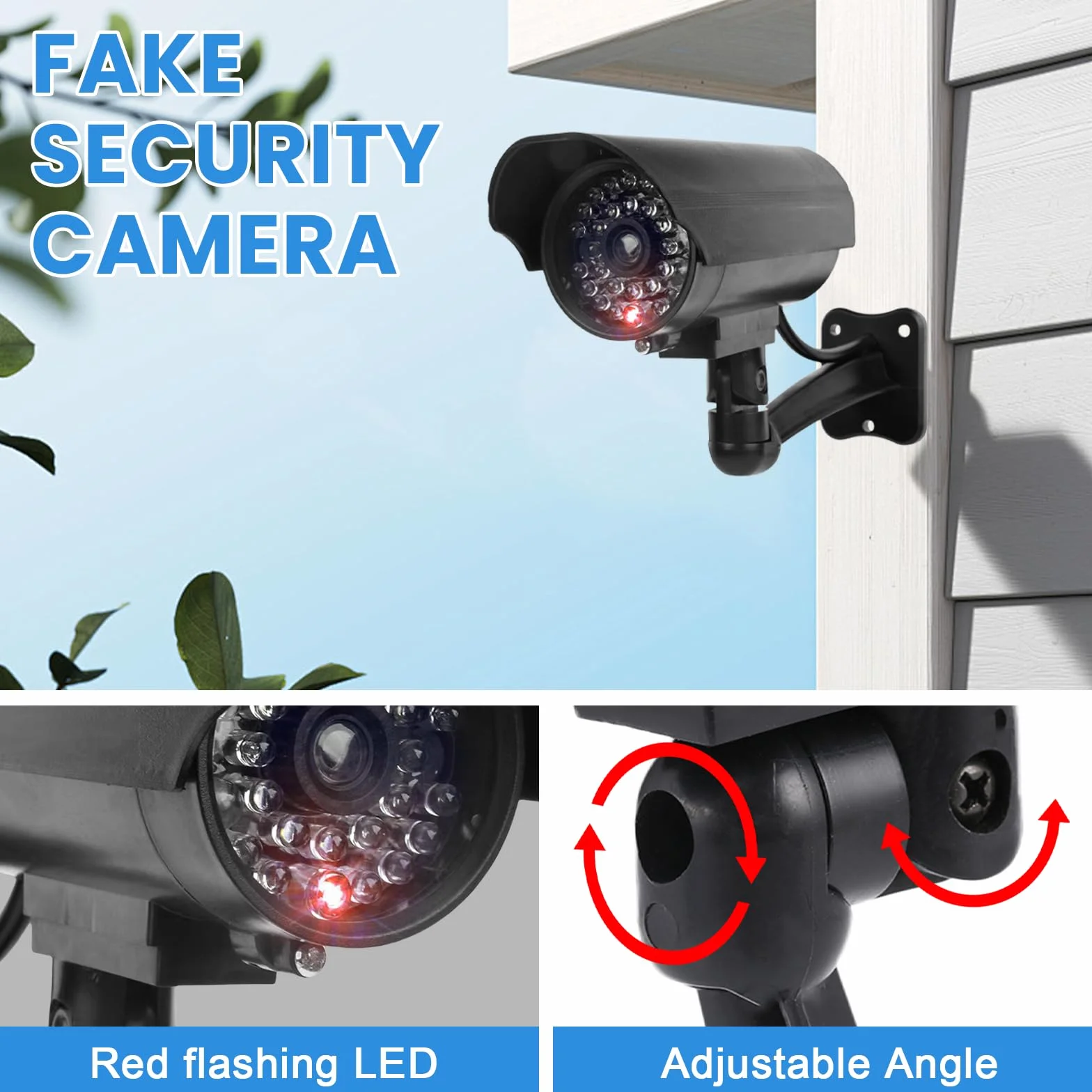 Sporgo Telecamera Finta 3 Pezzi: Sorveglianza Esterna con Luce LED Rossa Lampeggiante, Sicurezza per Interni ed Esterni
