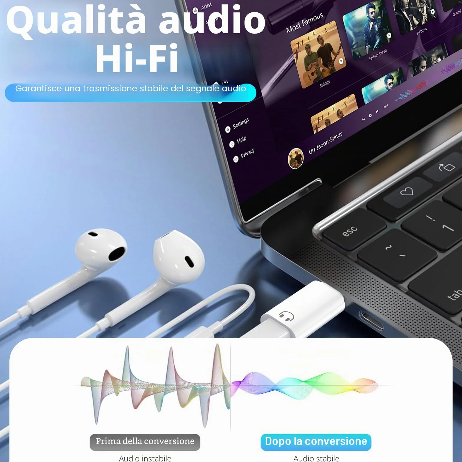 Adattatore audio USB C a Lightning per iPhone 17/16/15 Pad Air/Mini 6 Samsung, Hi-Fi, bianco