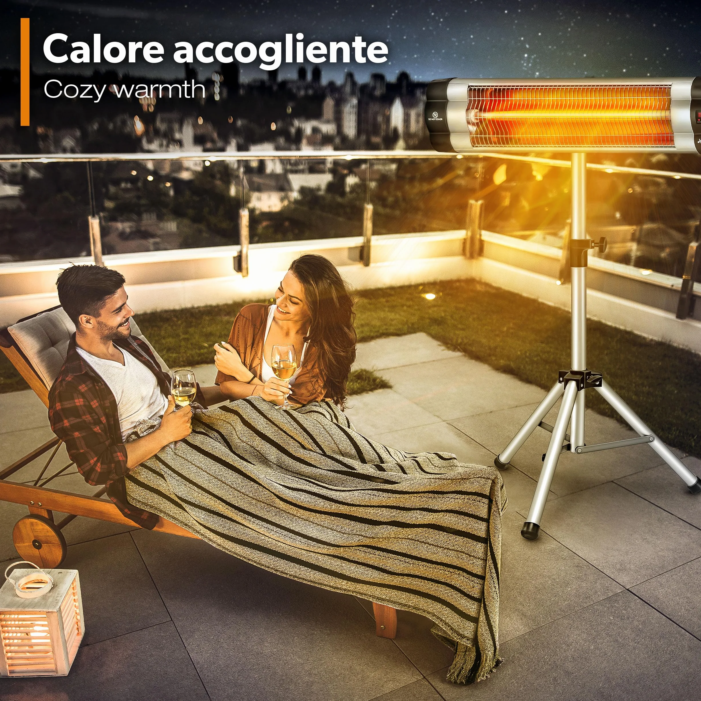 TRESKO Riscaldatore ad Infrarossi 2500W con Telecomando 3 Livelli Calore Stufa Elettrica Esterno Altezza Regolabile