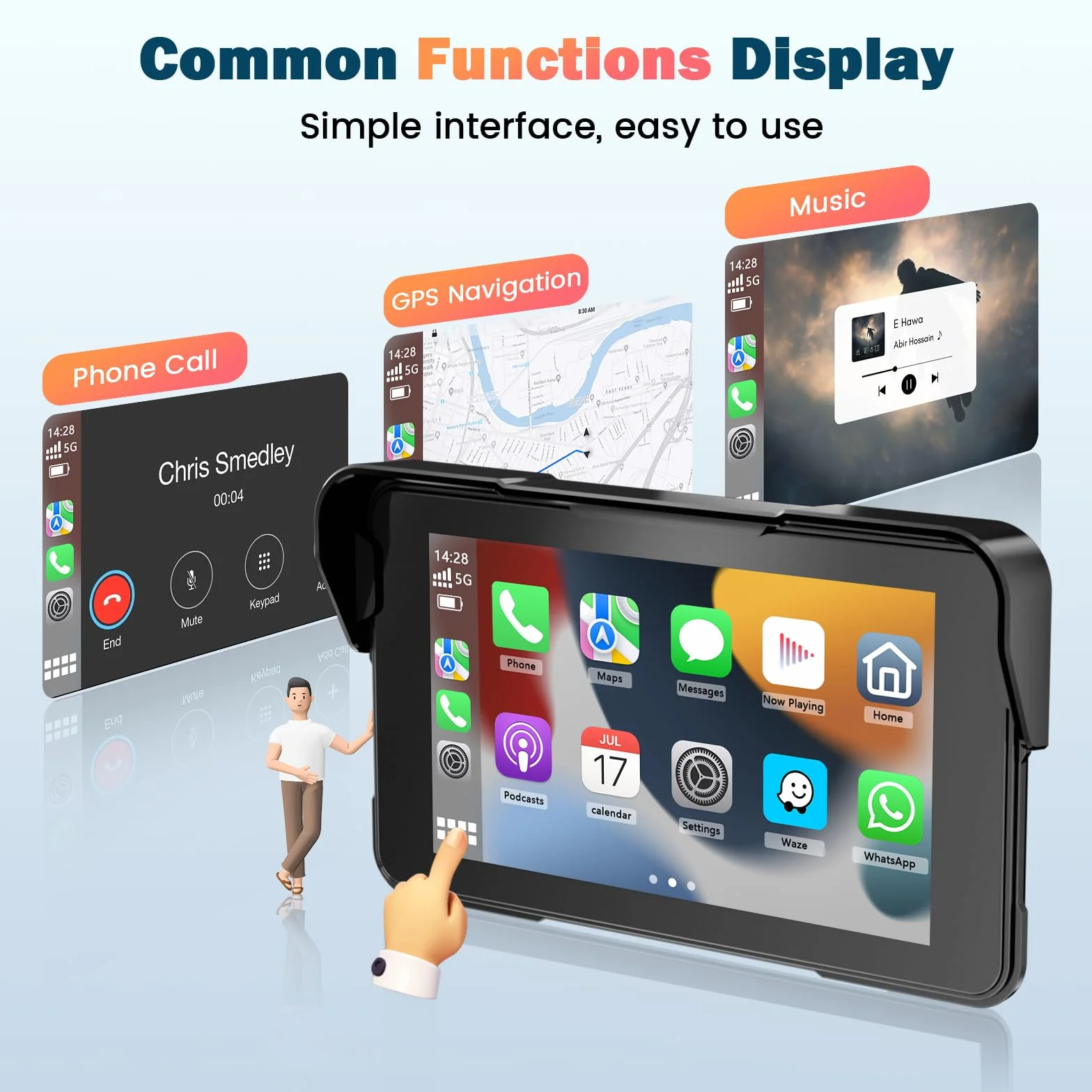 Navigatore Moto 5 Pollici Schermo Moto Carplay per Apple e Android Auto IP67 Impermeabile Touchscreen Bluetooth GPS