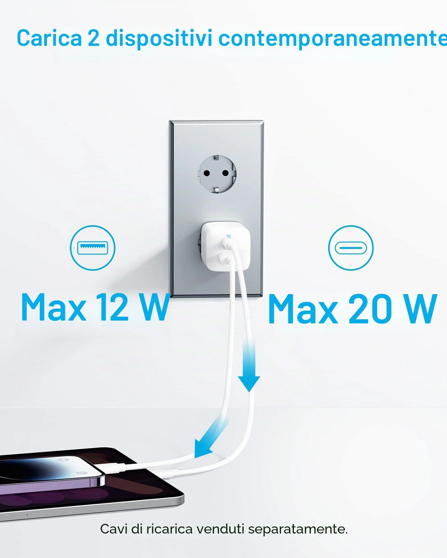 Anker Caricatore iPhone USB C 323 33 W Compatto 2 Porte Bianco