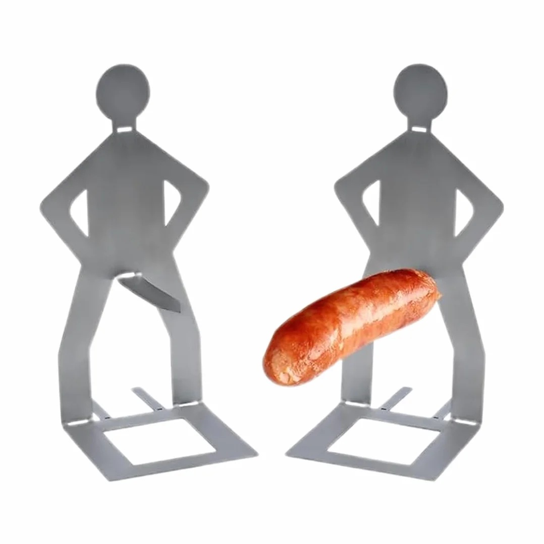 2 Pezzi Porta Salsicce in Acciaio Inox, Creativo Supporto per Salsicce a Forma di Uomo, Accessori per Barbecue a Gas, Strumenti Hot Dog BBQ, Posate da Barbecue Multifunzionali