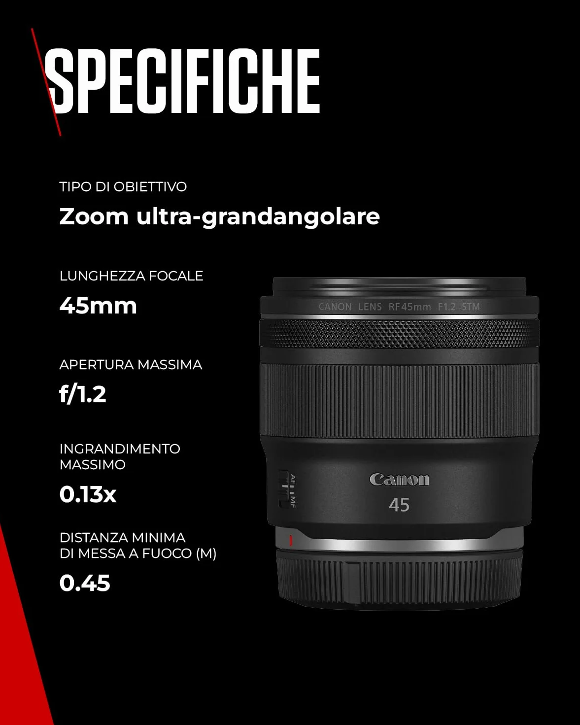 Canon RF 45mm F1.2 STM Obiettivo fisso f/1.2 per fotografia ritrattistica Canon EOS R