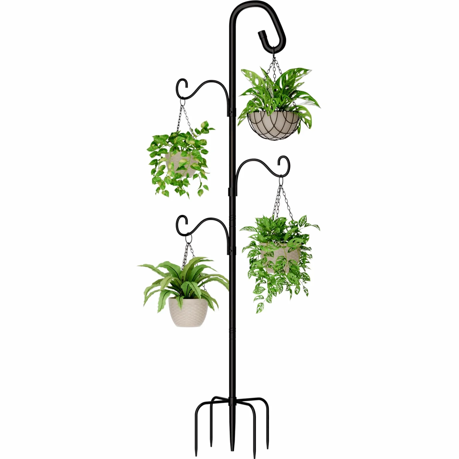 Bamworld Gancio da Pastore da Esterno 120cm per Piante Sospese - Supporto Giardino con 4 Ganci Regolabili