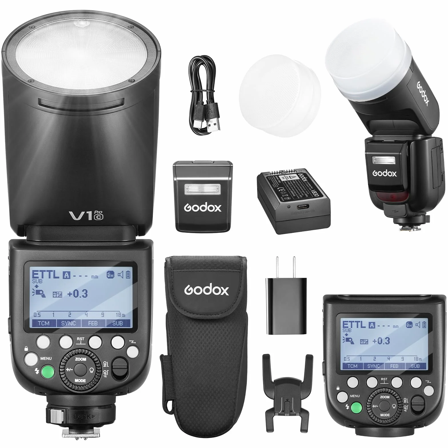 GODOX V1 PRO C Speedlight 76Ws TTL 1/8000 HSS Wireless 2,4G Flash Testa Tonda Canon