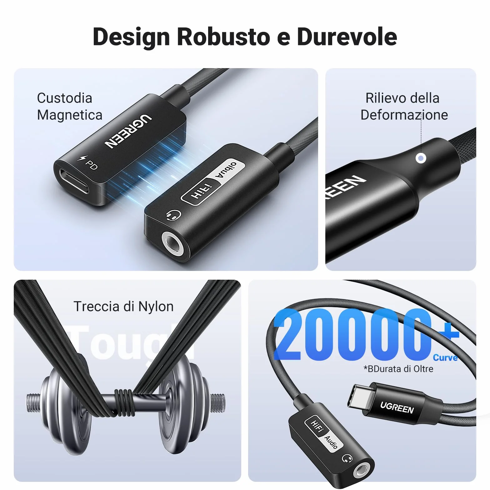 UGREEN Adattatore per Cuffie USB C a Jack 3.5mm PD 60W Magnetico 2 in 1 Hi-Res 32 Bit/384 KHz