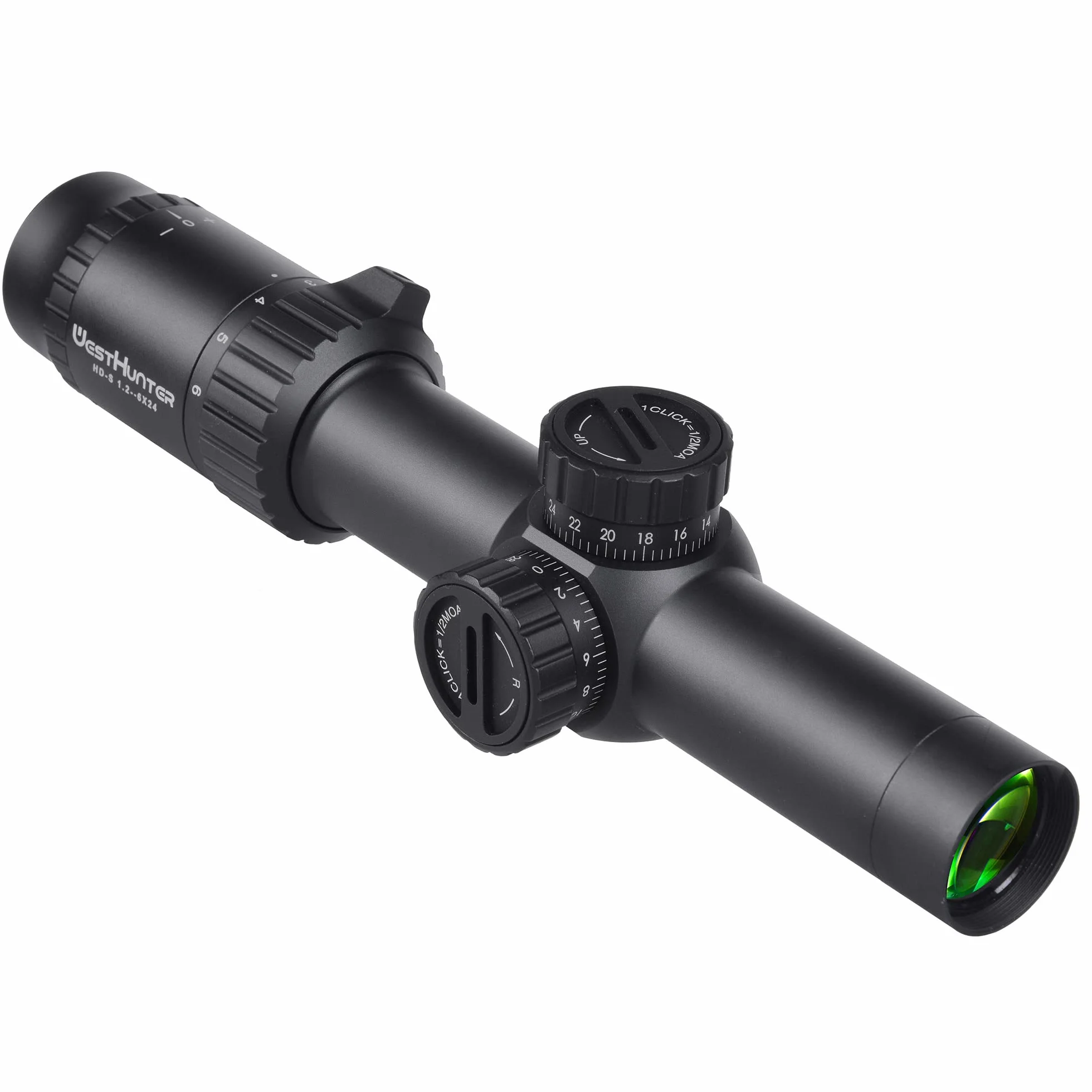 WestHunter Optics HD-S 1.2-6x24 Compact Riflescope 30mm Tube Mil-Dot Reticle Second Focal Plane Tactical Shooting Scope