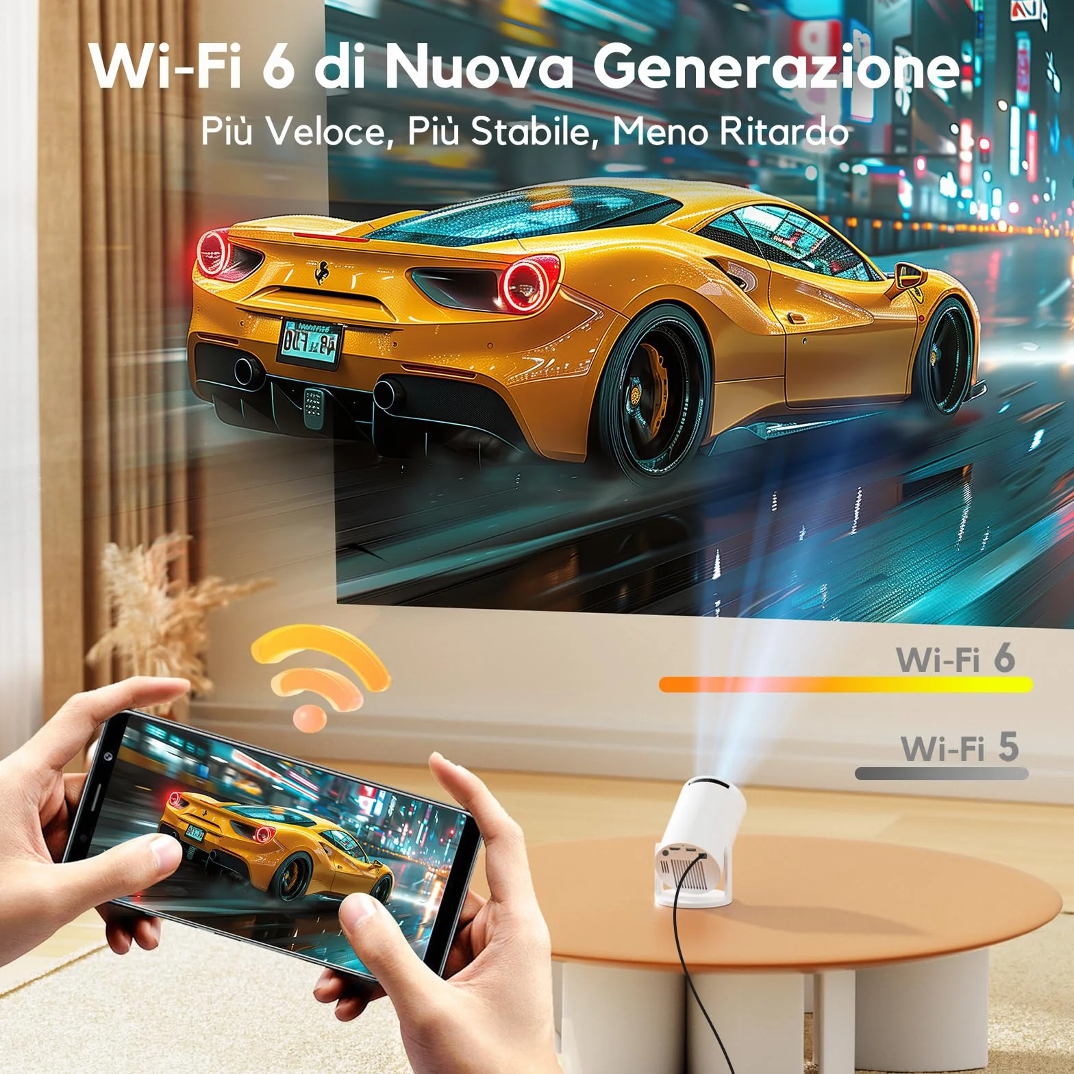 AKIYO O2 Proiettore Portatile 18000 Lumens 4K 1080P Auto Keystone WiFi 6 BT5.4 Rotabile 180° Dual Control HDMI