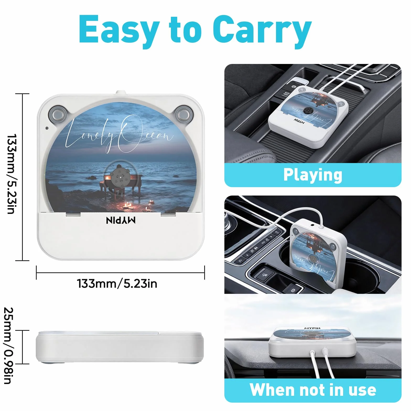 Lettore CD Portatile per Auto Porta USB AUX Compatibile Autoradio Laptop TV CD-MP3 CD-RW CD-R