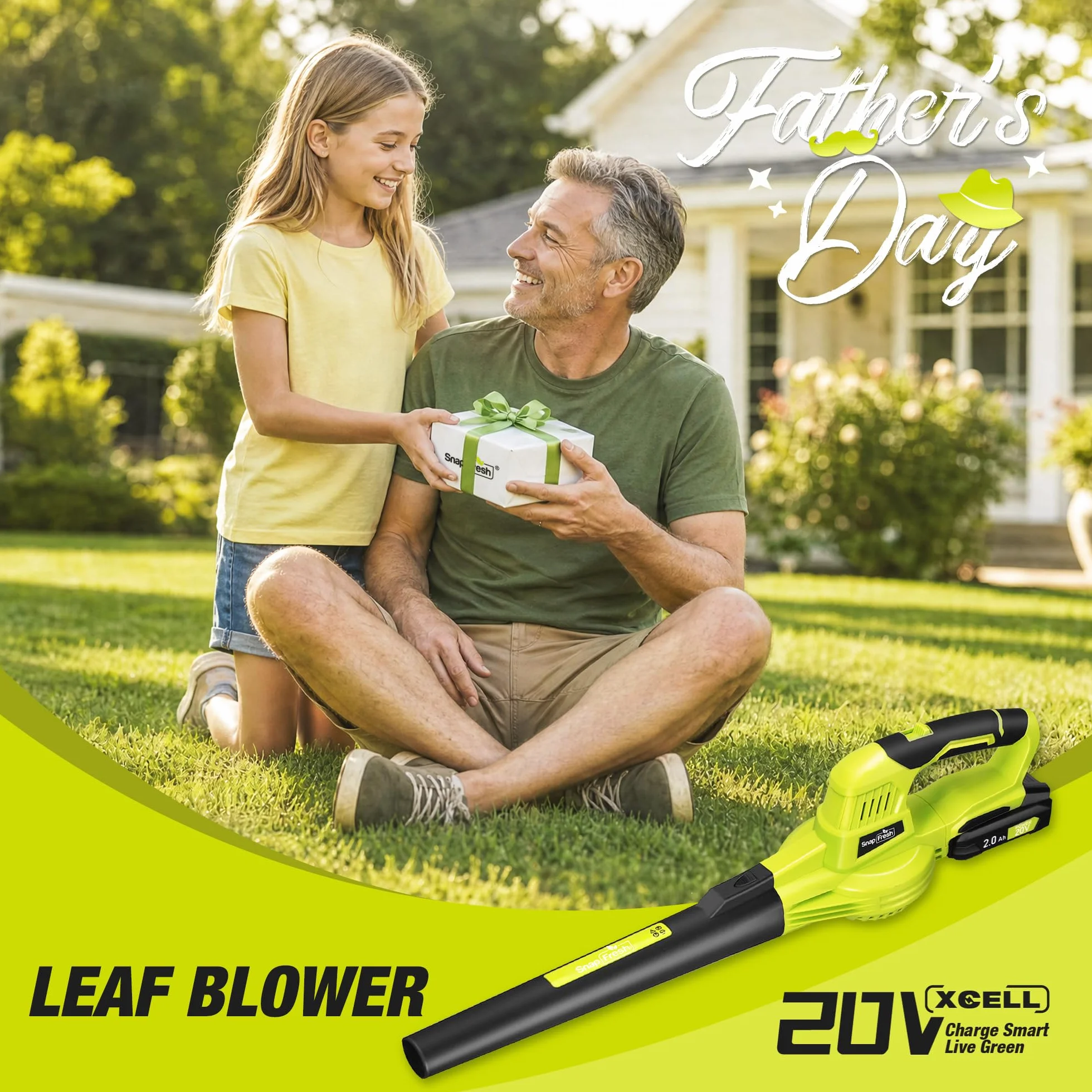 SnapFresh Soffiatore a Batteria 20V Soffiatore Elettrico per Foglie Leggero 1,2 kg, 210 km/h 240 m³/h, 2 Velocità Regolabili, con Batteria e Caricabatterie, per Giardino/Prato/Auto/Polvere (Verde)