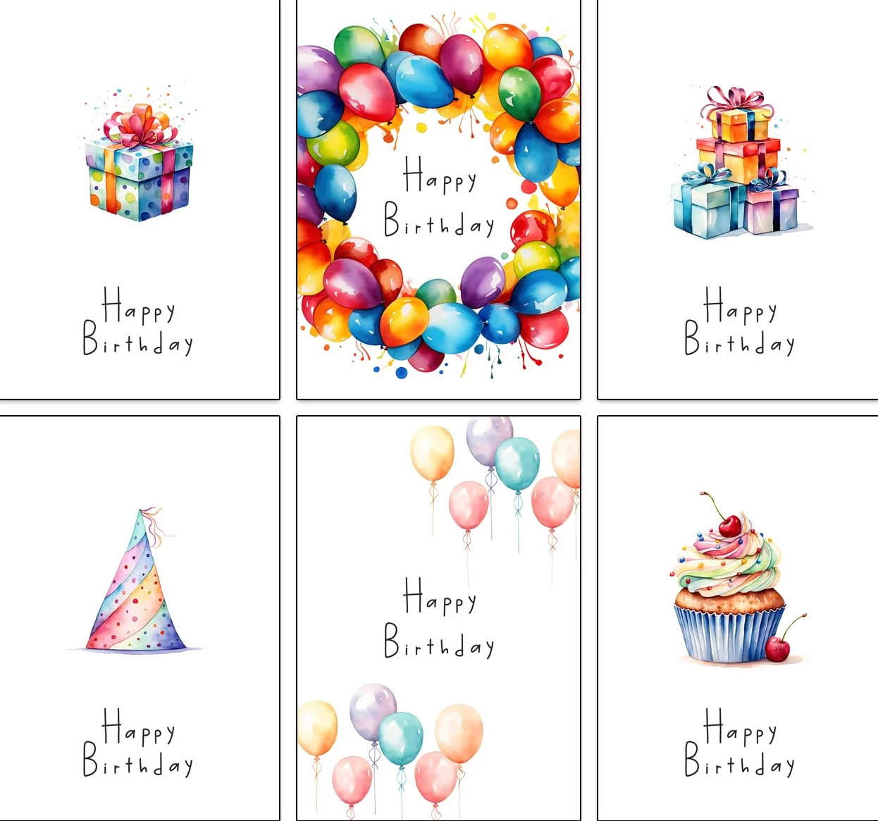 Biglietti di compleanno ad acquerello 30 disegni diversi con buste in carta riciclata