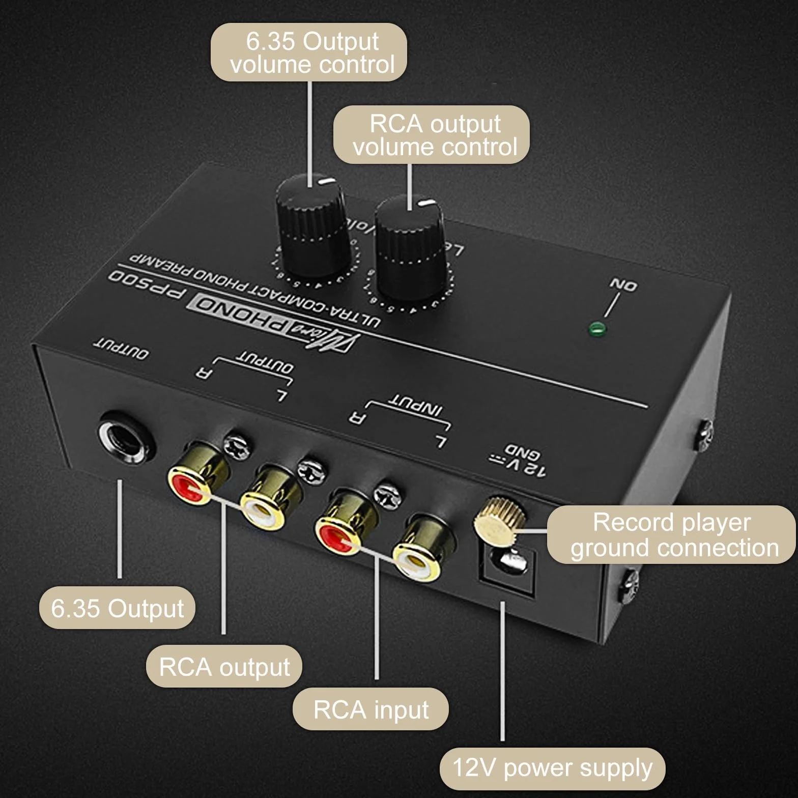 Sporgo Giradischi Phono Preamplificatore MM RCA Ingresso Uscita Stereo Amplificatore