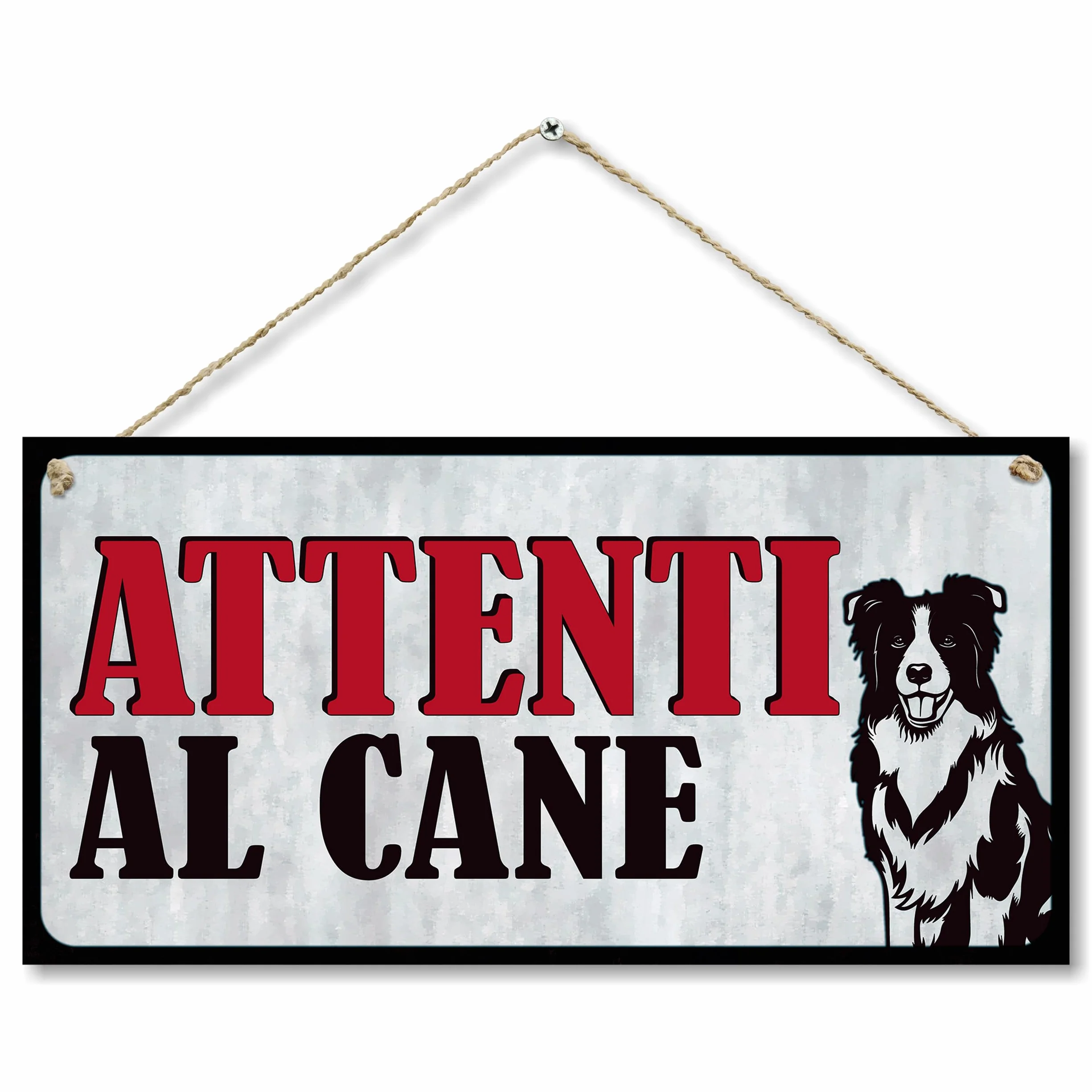 CARISPIBET Attenzione al Cane Cartello di Avviso per Esterni in PVC con Border Collie 15 x 30 cm