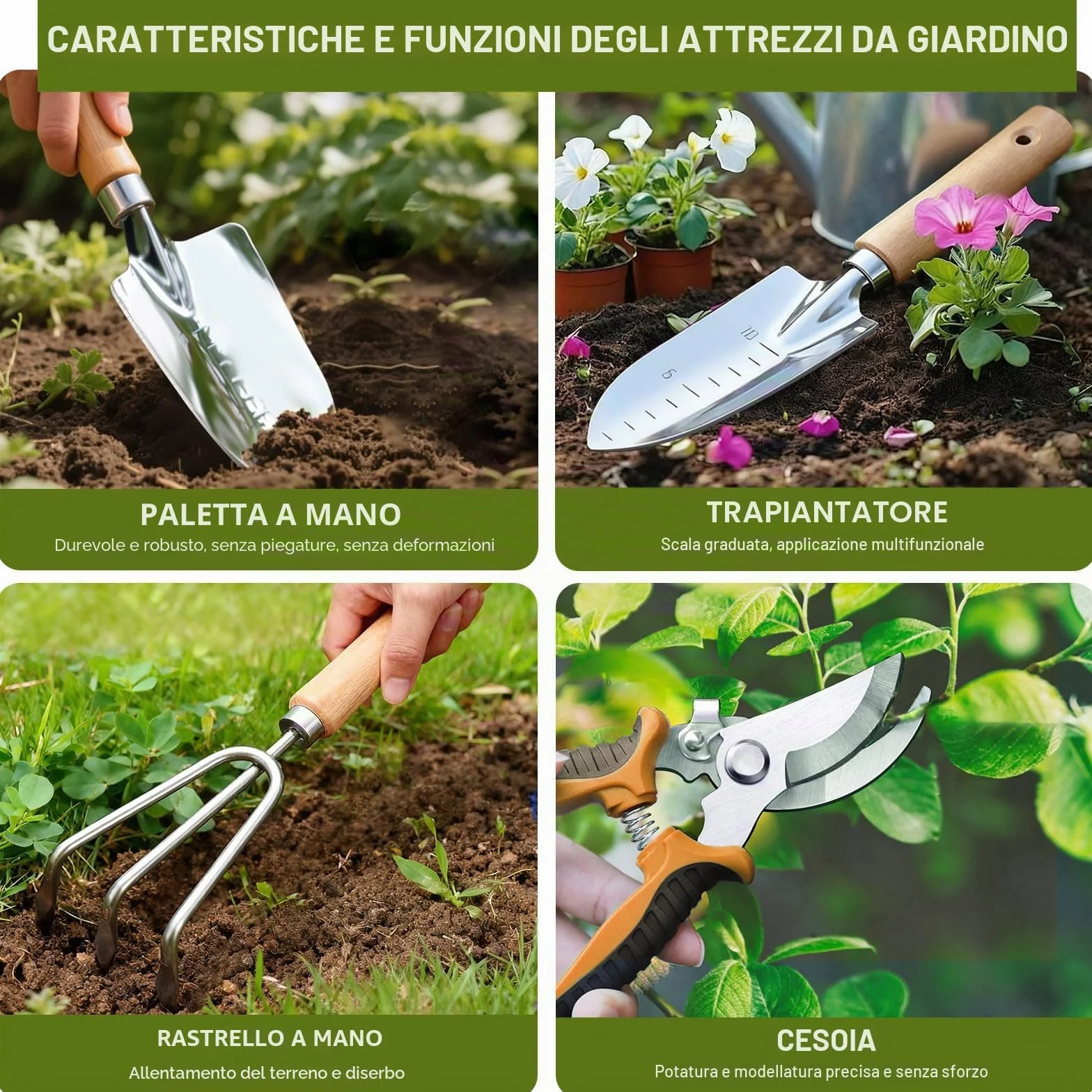 Kynup Set da Giardinaggio 9 Pezzi, Attrezzi da Giardino in Acciaio Inossidabile Antiruggine con Manici in Legno Ergonomici Antiscivolo – Ideale per Trapianti, Potatura e Set Giardinaggio Regali
