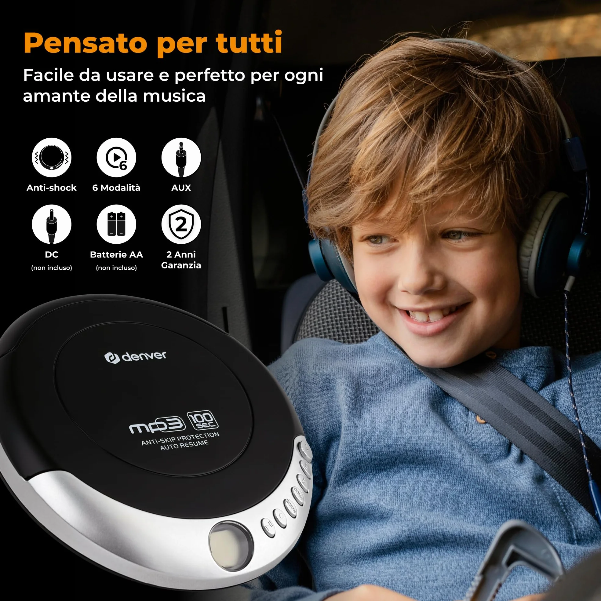 Denver DMP-391 Lettore CD Portatile Walkman Anti-Shock Bassi