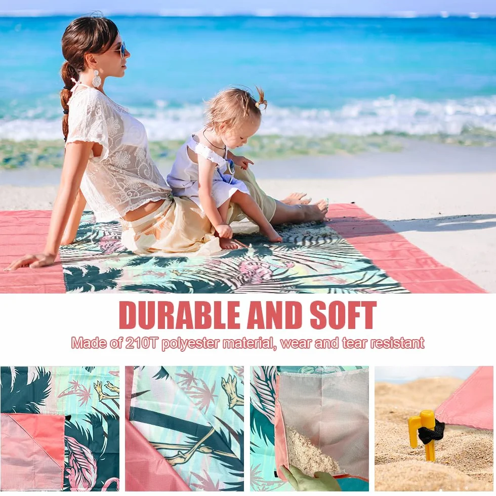 Coperta da Spiaggia Impermeabile 280x300 cm Telo Anti Sabbia con Picchetti Leggera Portatile