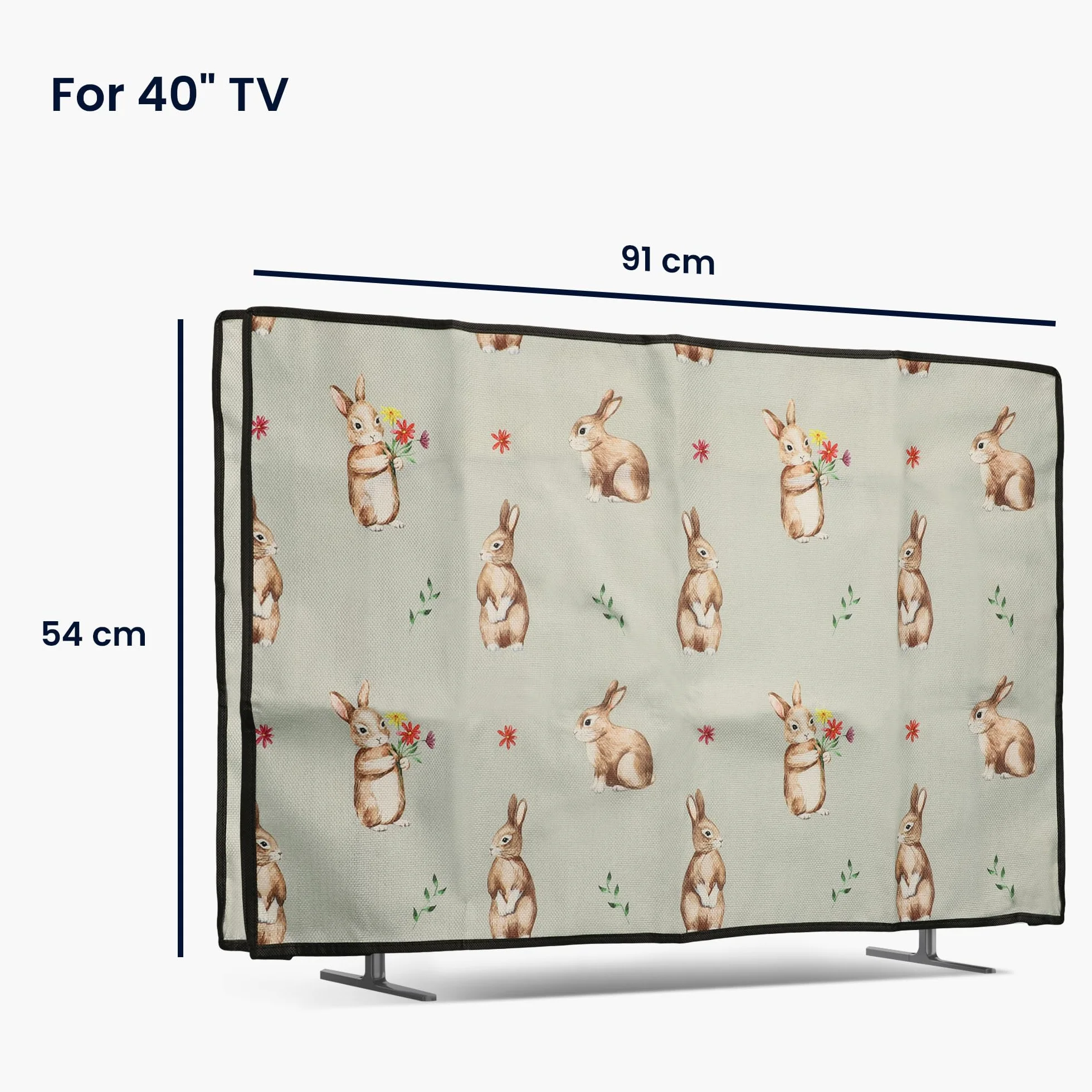 kwmobile Custodia per Schermo TV 40" - Copri Schermo Antipolvere in Lino - Conigli e Fiori