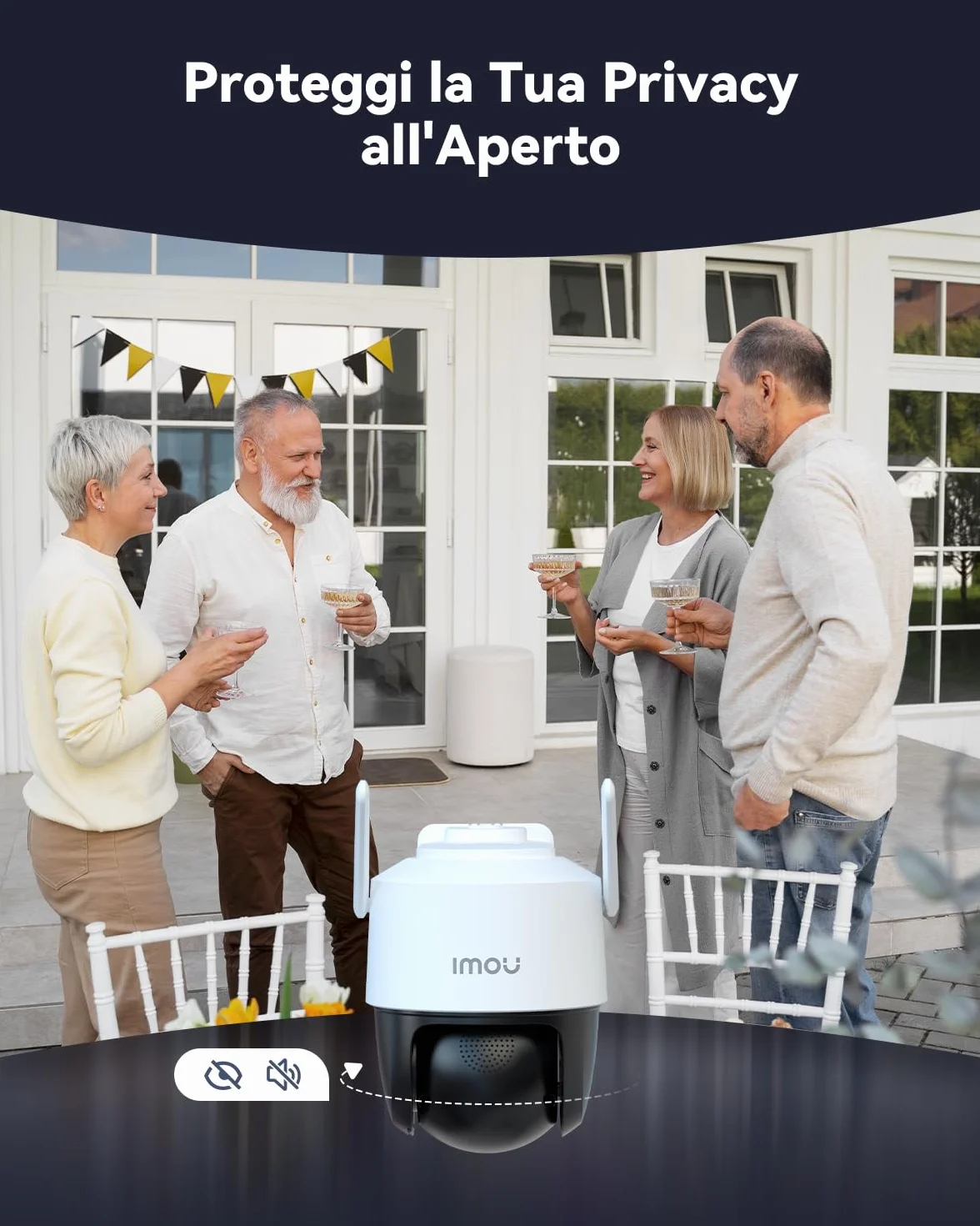 Imou 2K Telecamera da Esterno WiFi Senza Fili Solare con Batteria 5000mAh, 360° PTZ, 2.4GHz, Rilevamento PIR, Visione Notturna a Colori, IP65