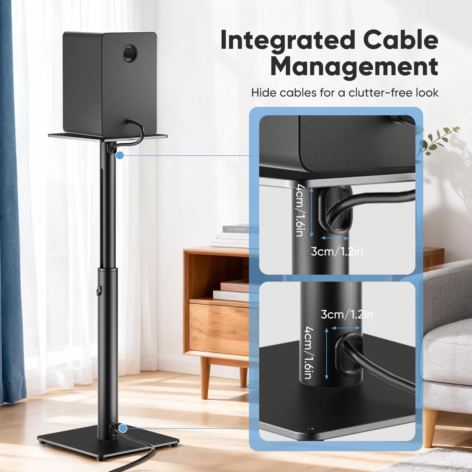 Regolabile Supporto Altoparlante Satelliti 15 kg 72-120 cm Set 2 Universali Surround Gestione Cavi