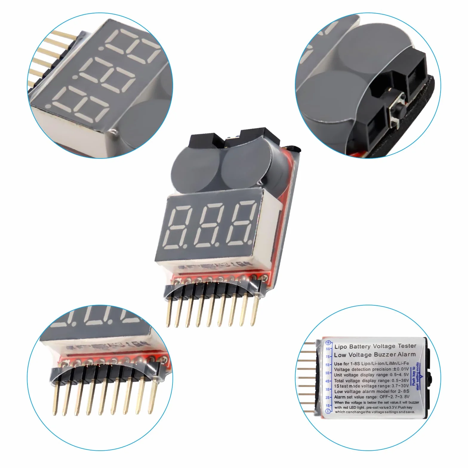 Tester per batteria RC 1-8s 2 in 1 a bassa tensione con indicatore LED per Lipo Life LiMn agli ioni di litio