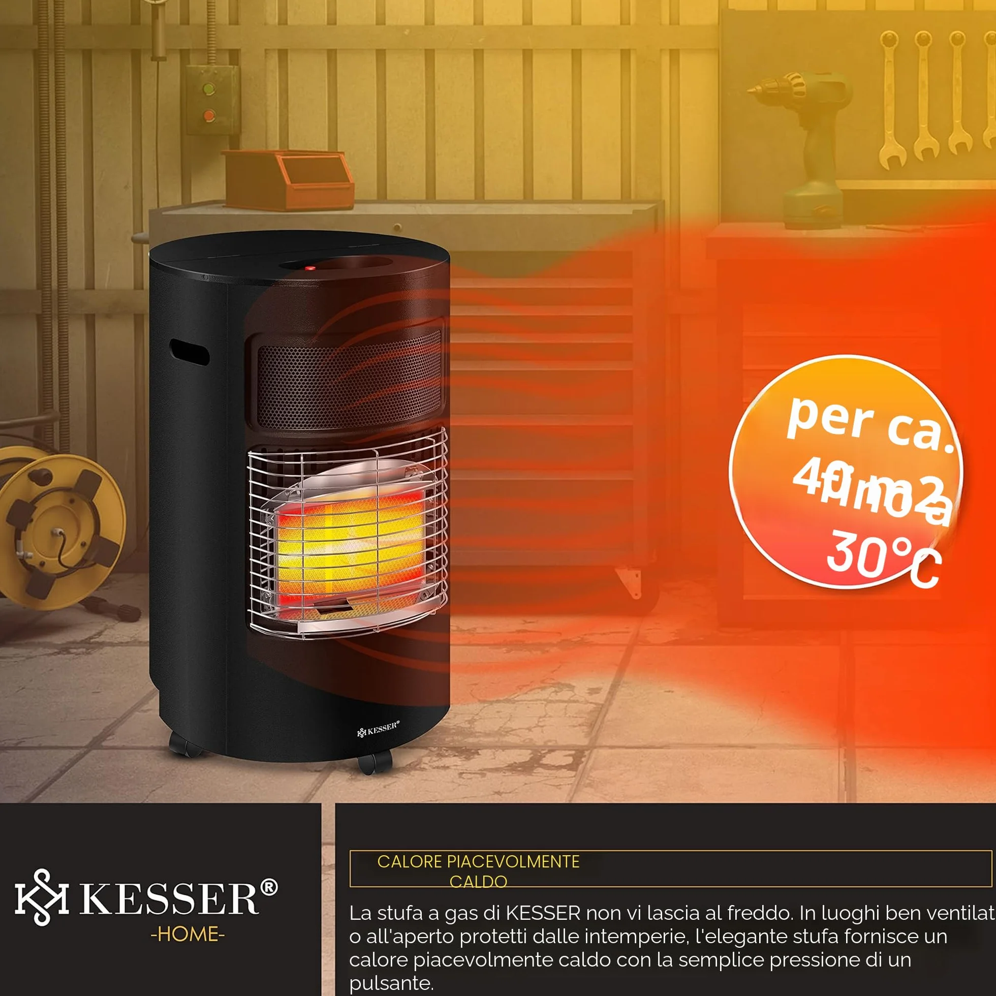 KESSER® Riscaldatore a gas 4200 Watt stufa a infrarossi in ceramica per bombole butano propano
