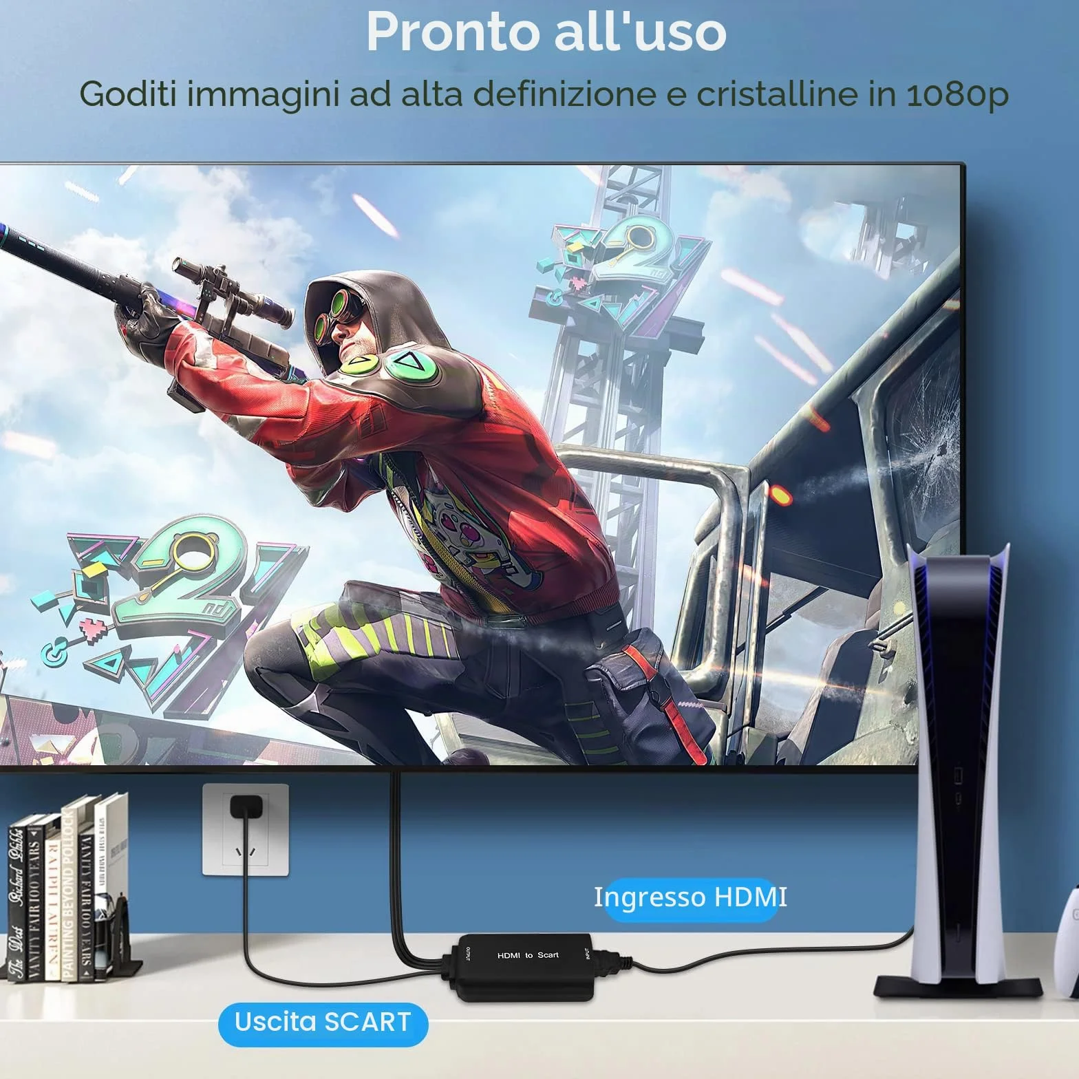 Convertitore HDMI a SCART Adattatore 1080P Video Audio per HDTV