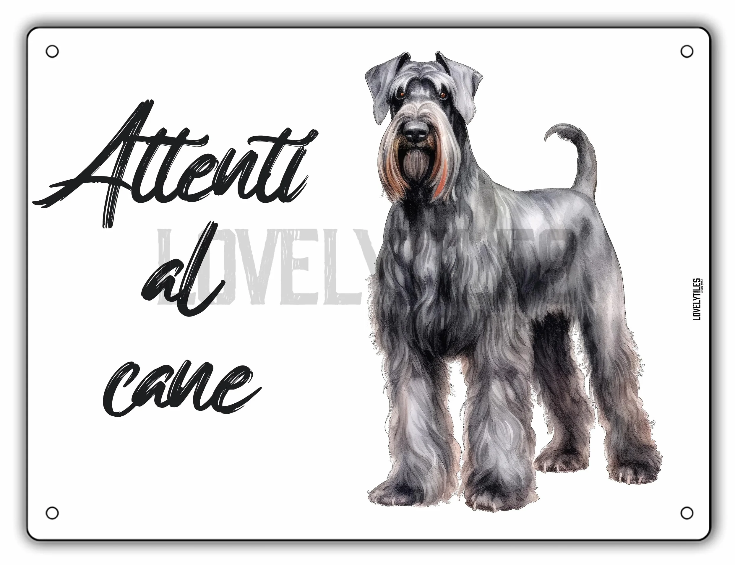 CARTELLO ATTENTI AL CANE IN METALLO, VARIE RAZZE, stampa UV, resistente alle intemperie, perfetta per uso esterno misure 15 x 20 o 20 x 30 (SCHNAUZER, 15 x 20)