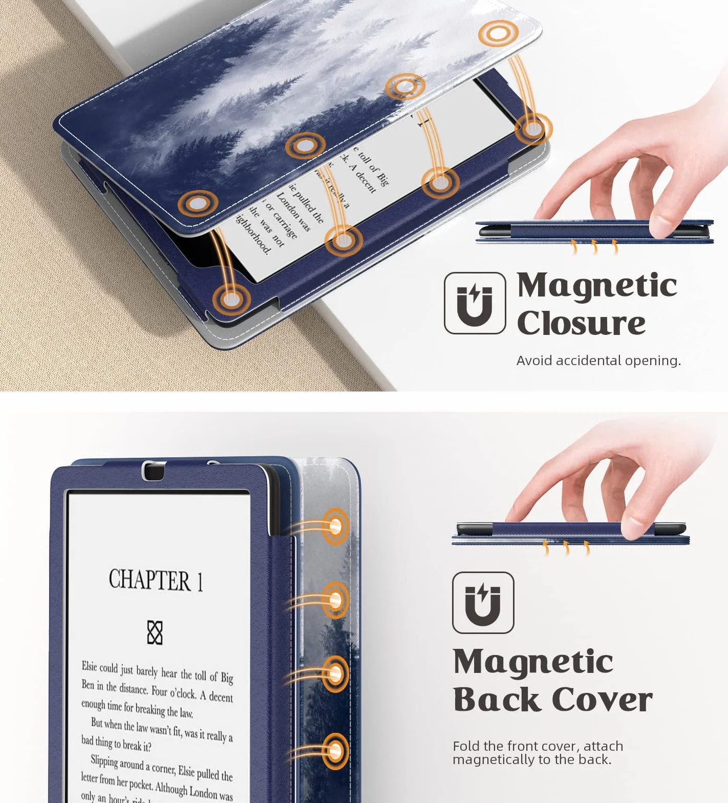 MoKo Custodia Compatibile con 7" Kindle Paperwhite 12th/11th Generazione 2024/2021, Magnete Riattivazione e Standby, Supporto Verticale, Cinturino per Presa, Foresta Grigia