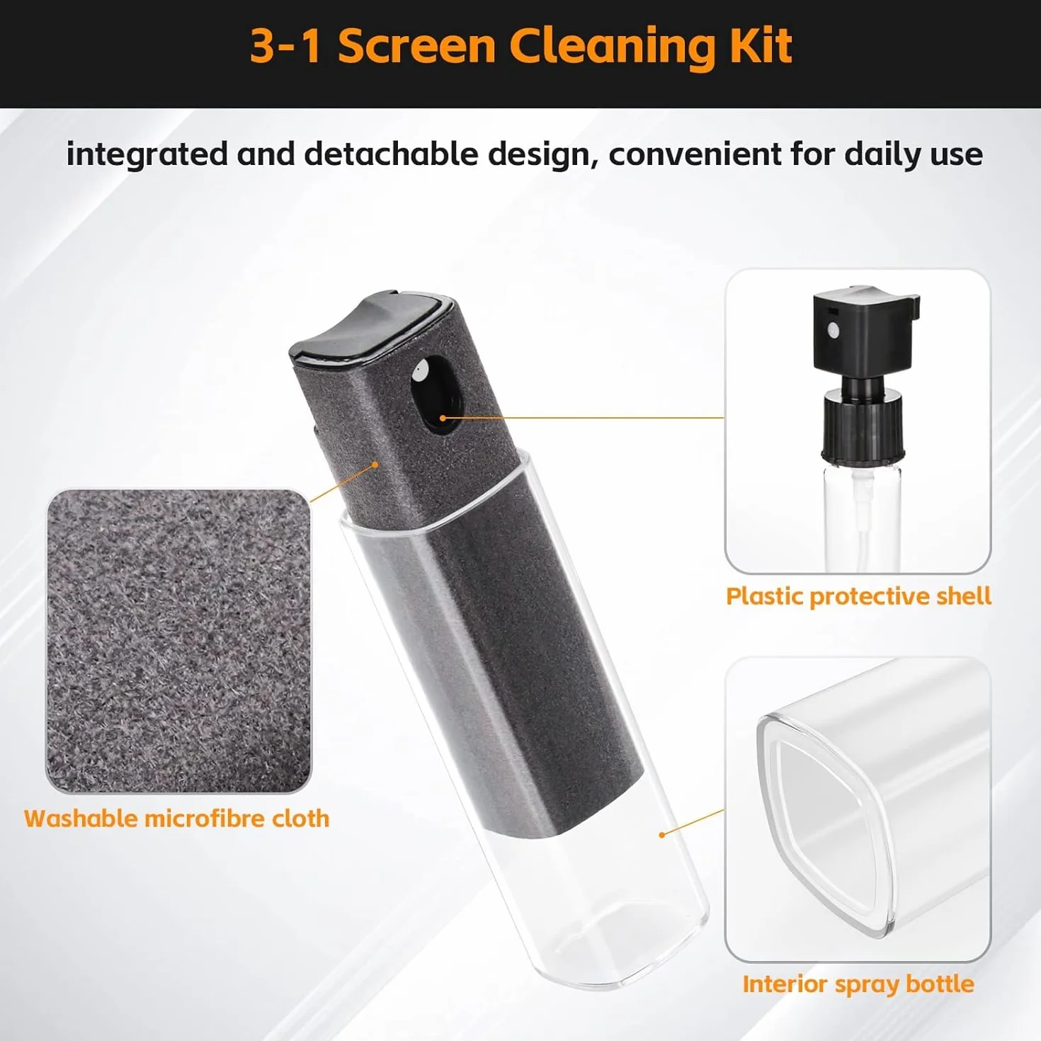 Alyvisun Kit per Pulizia Schermo Portatile 3 in 1 con Panno Microfibra e Spray Bottle Nero Chiaro