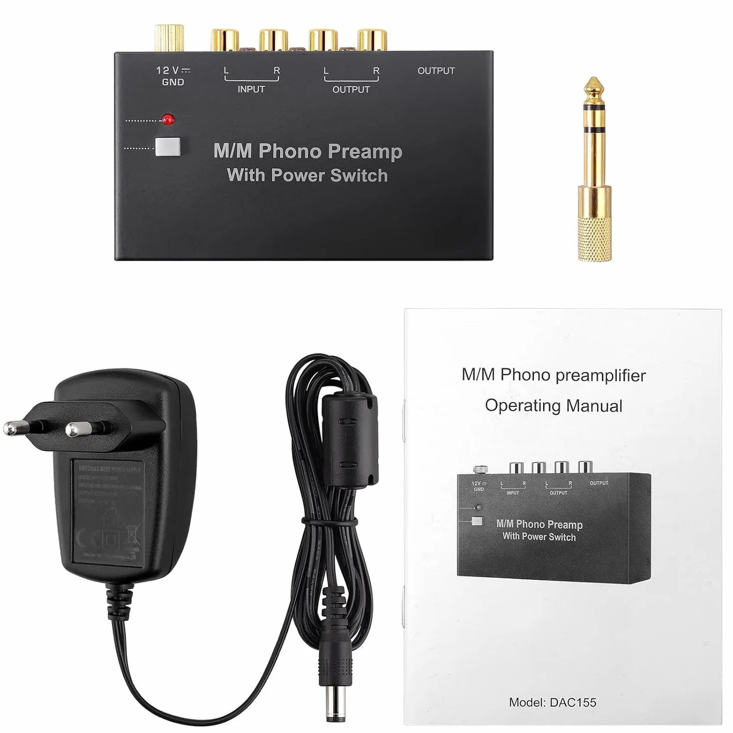 MM Phono Preamplificatore, Mini Preamp Fono DC 12V Audio Stereo per Giradischi a Basso Rumore con Ingresso/Uscita RCA