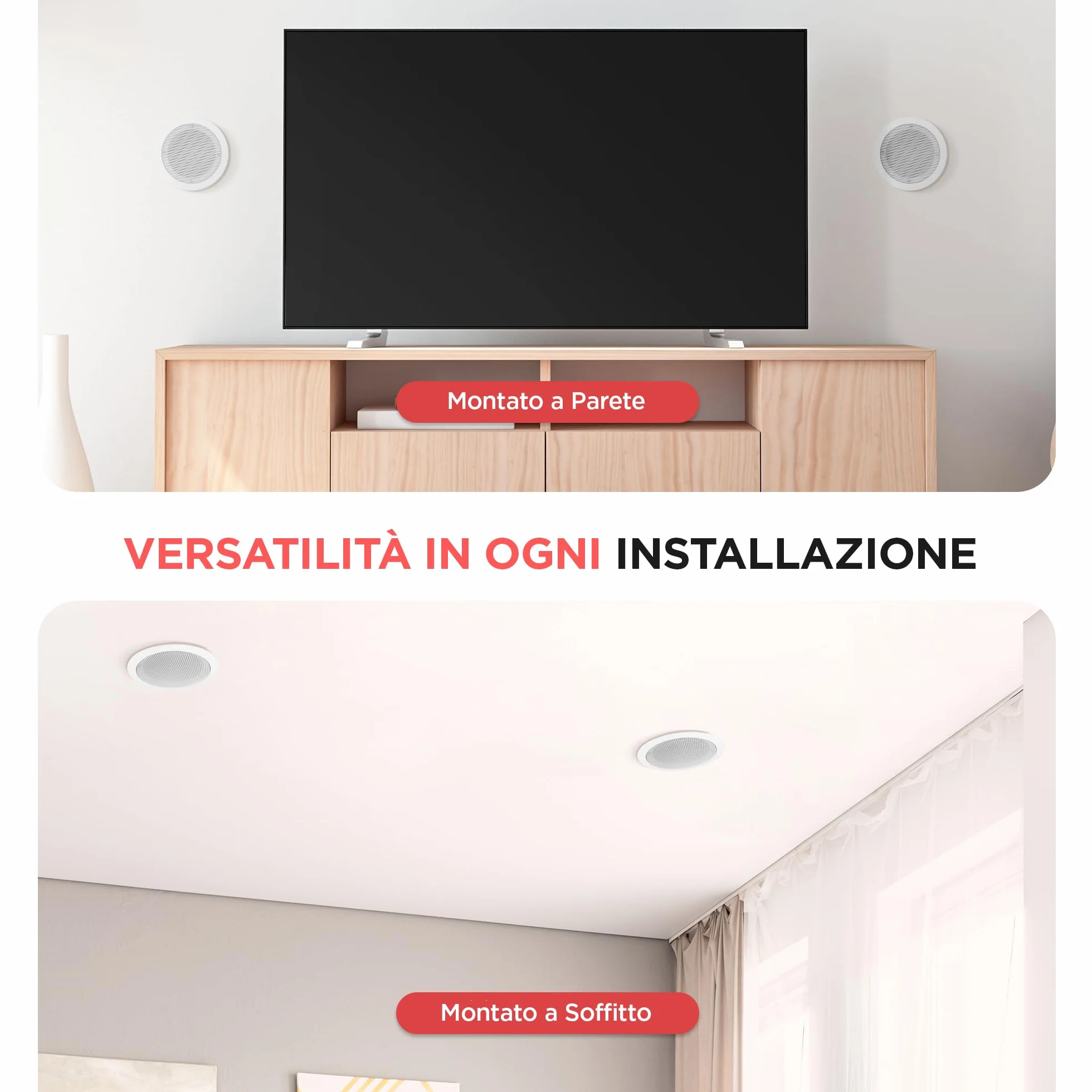 Pyle Altoparlanti Casse Audio da Incasso a Soffitto Bianchi 13,3 cm Coppia 2 Vie 150 Watt 80Hz–20kHz