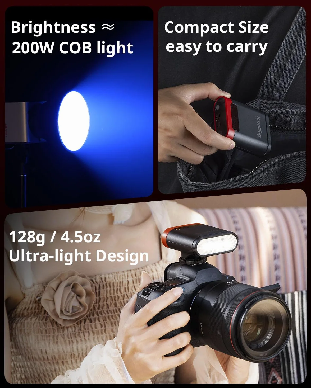 SMALLRIG RS20 Mini Speedlite Flash, fotocamera portatile Flash con batteria 2000 mAh, 12 flash indice, ricarica USB-C