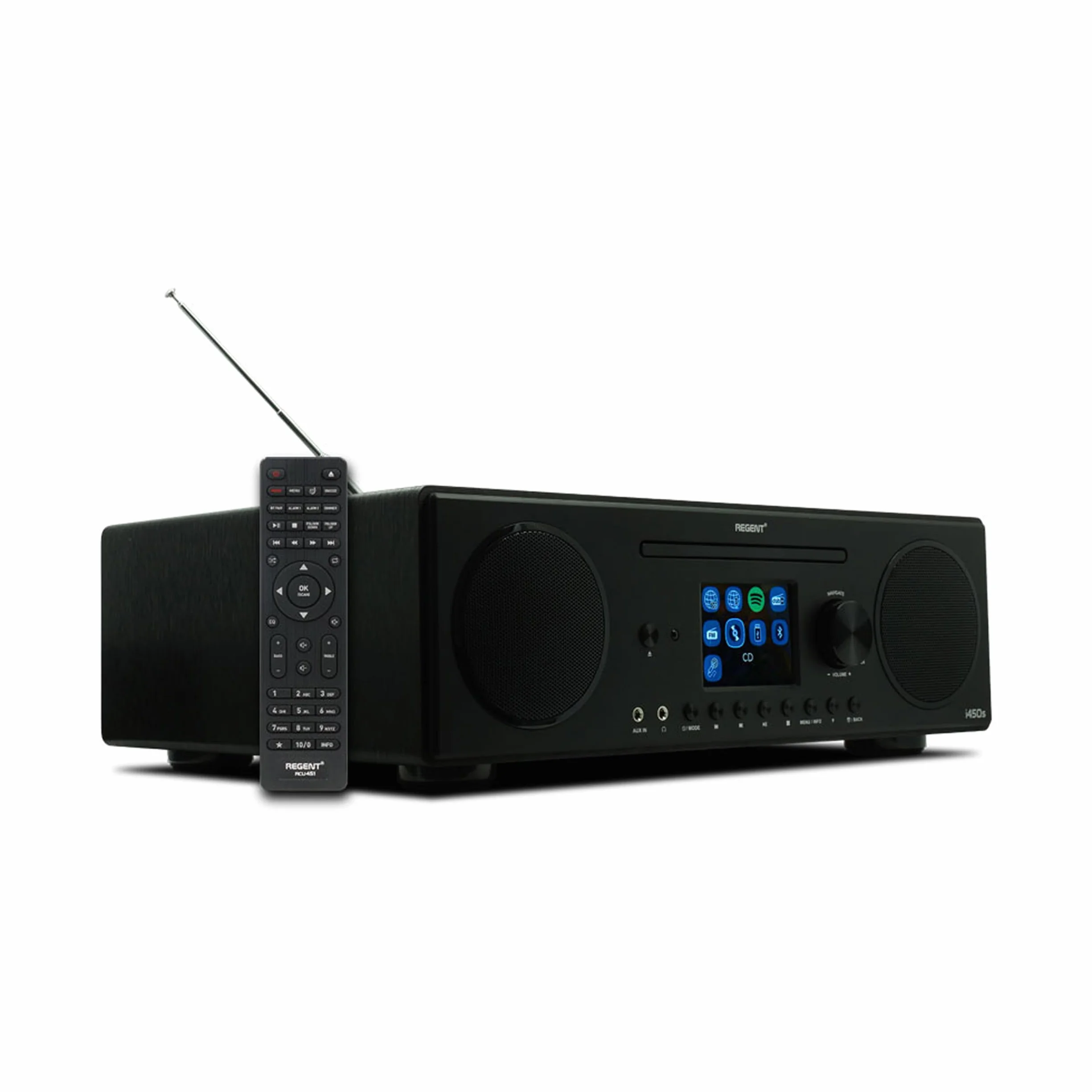 Ferguson Regent i450s DAB+ Digital Internet Radio with Spotify Connect, Bluetooth, AUX, USB, Hi-Fi Home Stereo, Doppio Allarme, Telecomando Nero