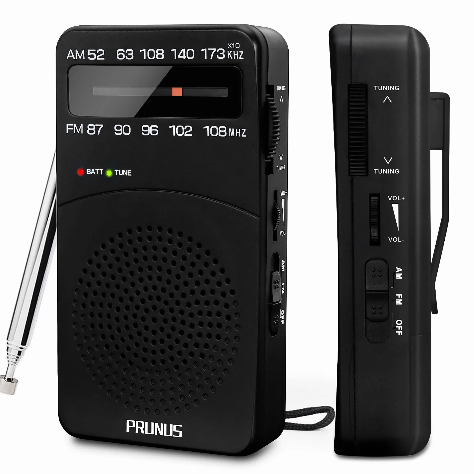 PRUNUS J-166 Radio Portatile FM/AM, Mini Radio a Pile, Eccellente Ricezione, Nero