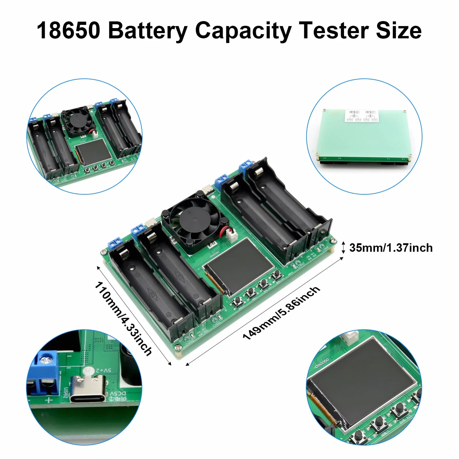 AYWHP Tester di capacità della batteria 4 canali 18650 con tipo C display LCD per batteria al litio