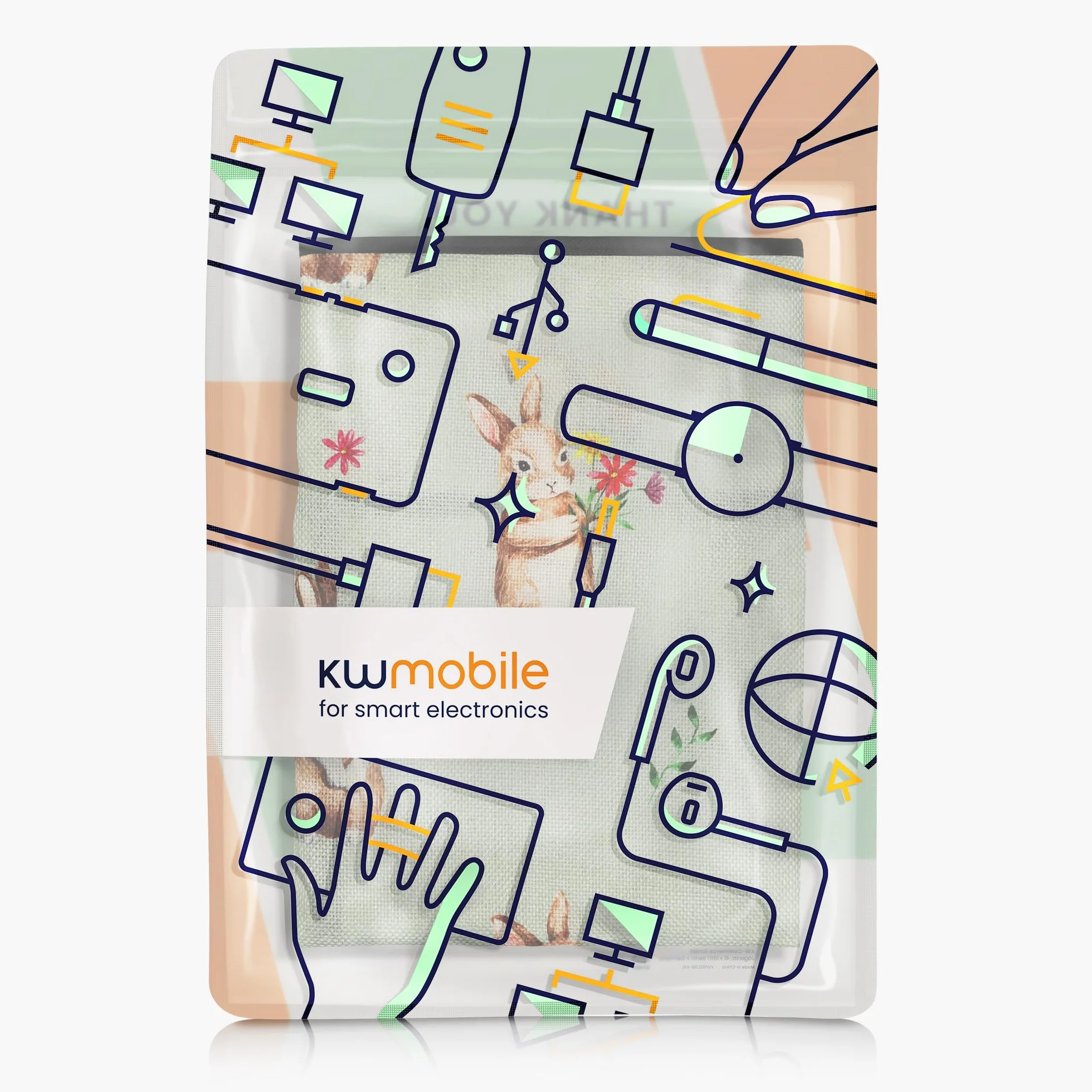 kwmobile Custodia per Schermo TV 40" - Copri Schermo Antipolvere in Lino - Conigli e Fiori