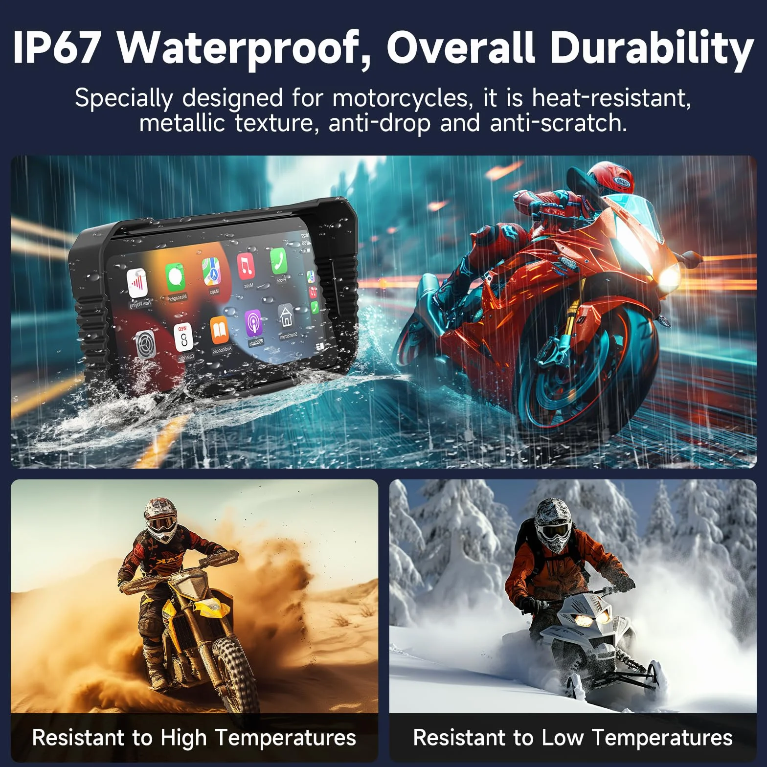 Vtopek Carplay Moto 6,25 Pollici Dashcam 4K+1080P Dual Camera Impermeabile Navigazione GPS Bluetooth Siri 64GB