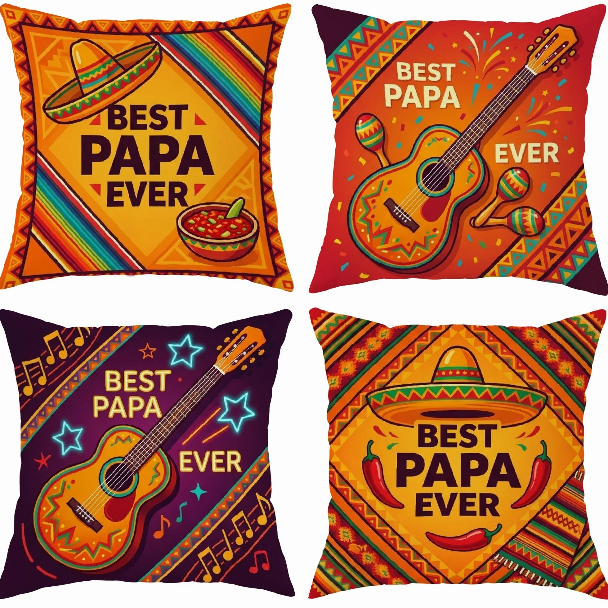 Federa per cuscino da esterno, motivo chitarra tradizionale, maracas, salsa, arancione, lavabile in lavatrice, per patio, veranda, terrazza, mobili da esterno, 55 x 55 cm