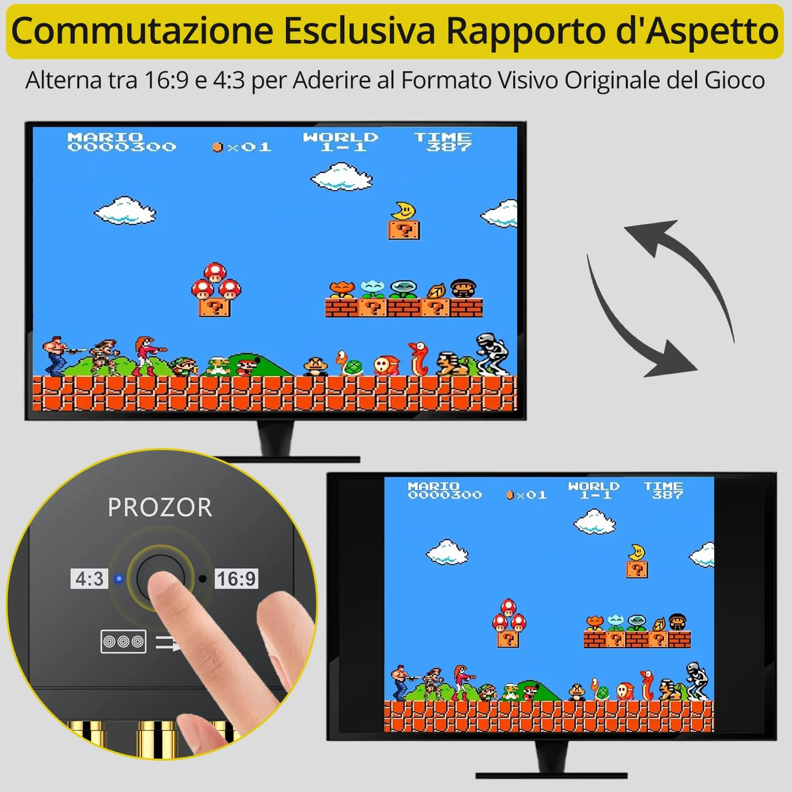 PROZOR Convertitore da RCA a HDMI 1080p CVBS Audio Video Composito PAL/NTSC per Wii PS1 PS2 N64