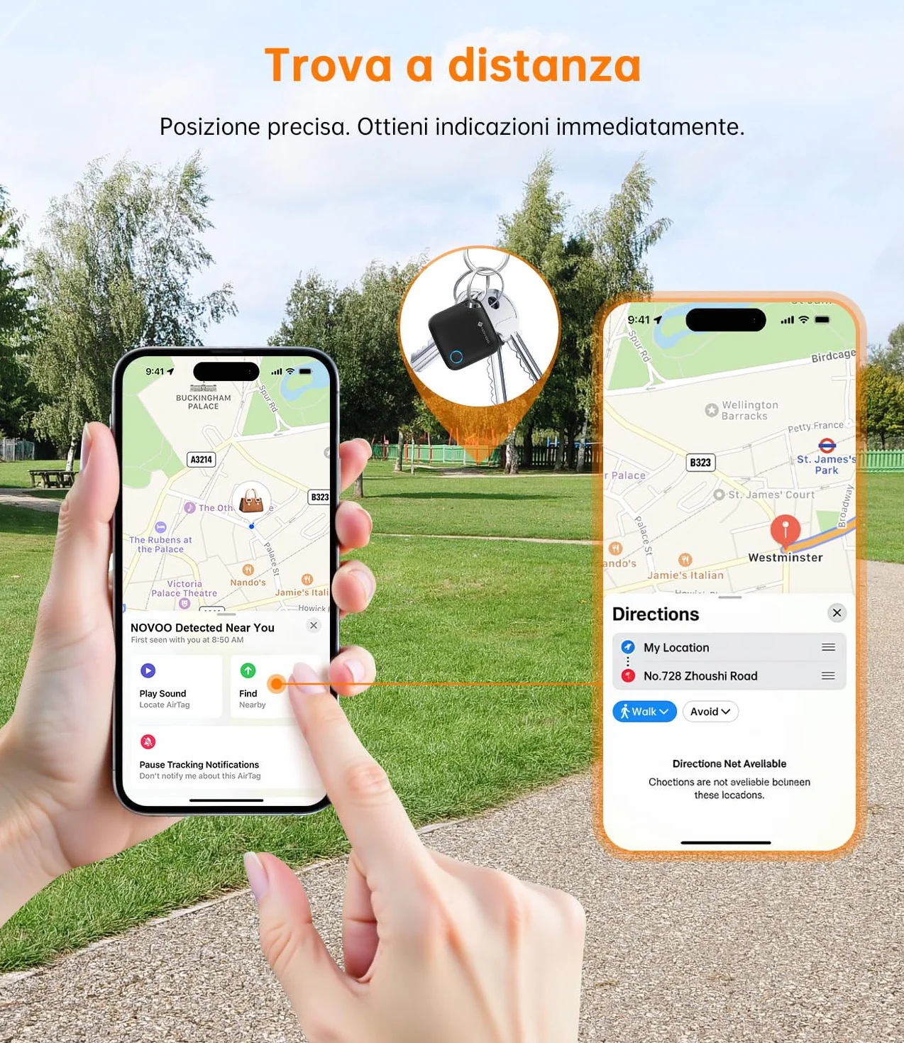 NOVOO Smart Tag Apple Find My Localizzatore Oggetti Allarme 80 dB Batteria Sostituibile Blocco Bambini Tracker Chiavi Portafoglio Bagagli 4 Pezzi