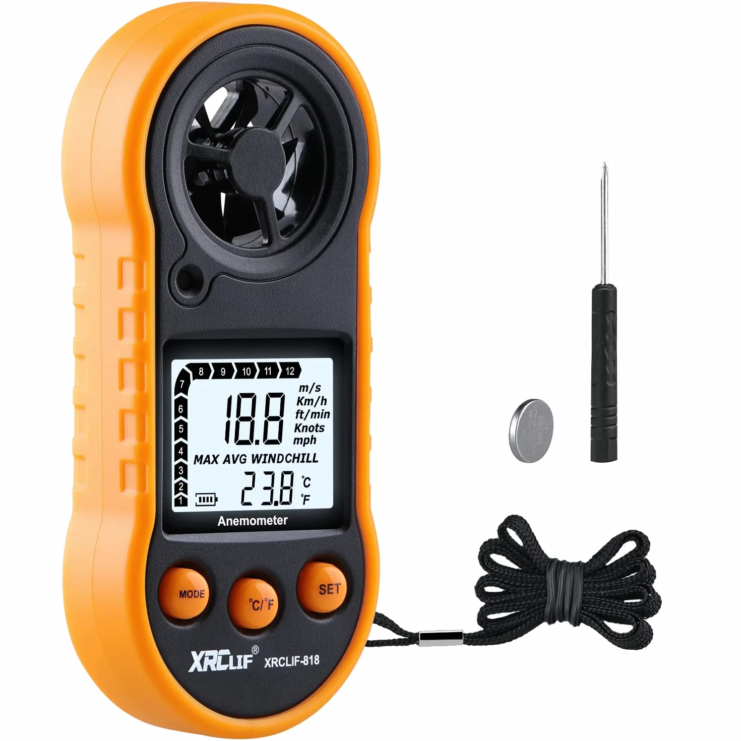 Anemometro digitale per misuratore di velocità del vento, misuratore del vento XRCLIF Misuratore di velocità del flusso d'aria per misurare la velocità della temperatura del vento freddo