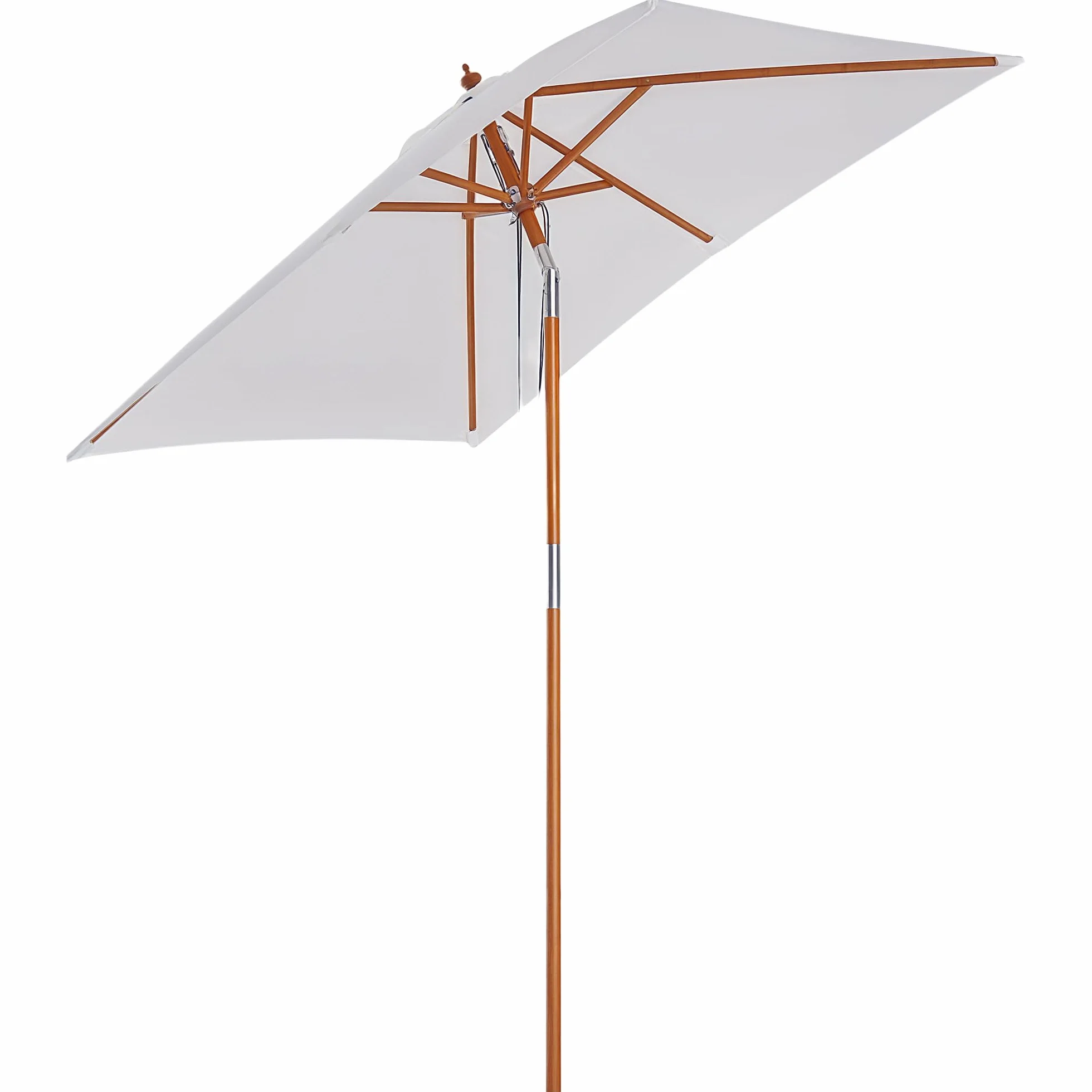 Outsunny Ombrellone da Giardino Inclinabile 2x1.5 m con Sistema a Corda e Presa d'Aria, Ombrellone da Esterno a 6 Stecche, in Legno, Bambù e Poliestere 180g/㎡, per Cortile Balcone Terrazzo, Crema
