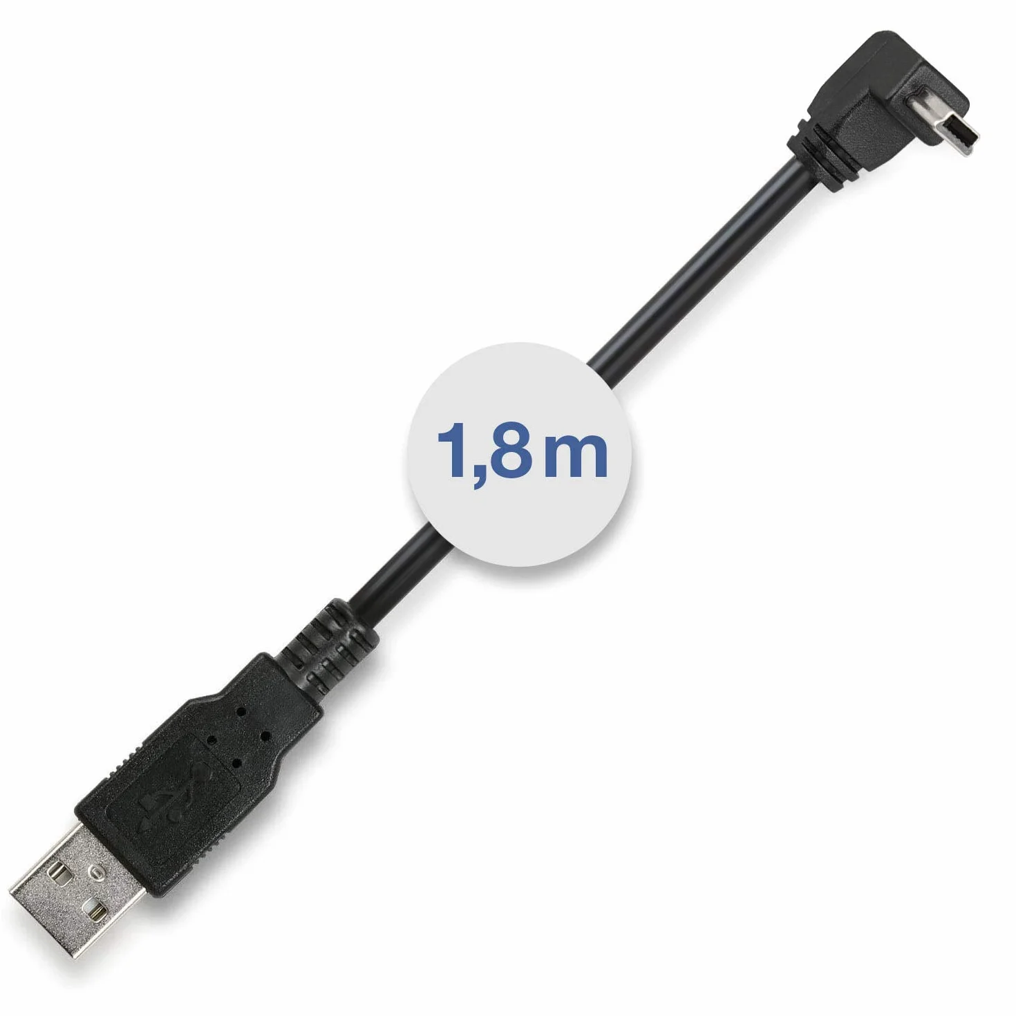 Cavo USB 2.0 Mini USB Angolato 90° 180cm Nero per Navigatori Medion Falk Tomtom Becker Navigon