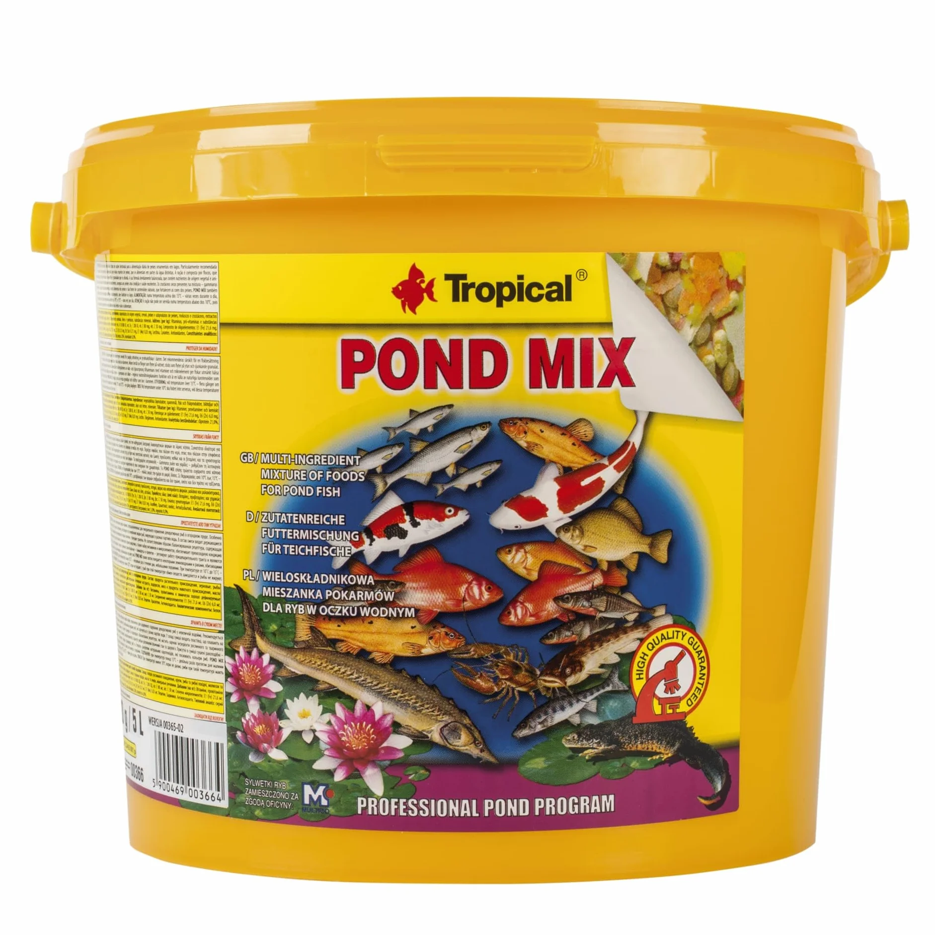 POND MIX 5L / 800g - è una miscela di diversi tipi di mangimi per l'alimentazione quotidiana dei pesci da laghetto.