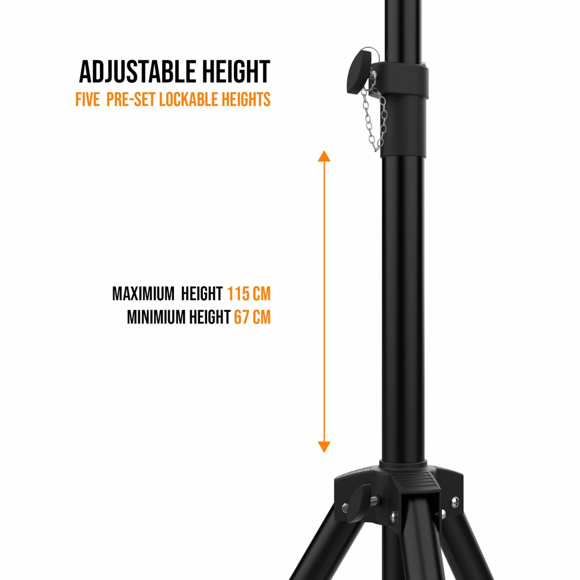 Audibax Neo 121 Supporto per Altoparlanti Professionale Treppiede Pieghevole Altezza Regolabile 67-115 cm Peso Massimo 40 kg